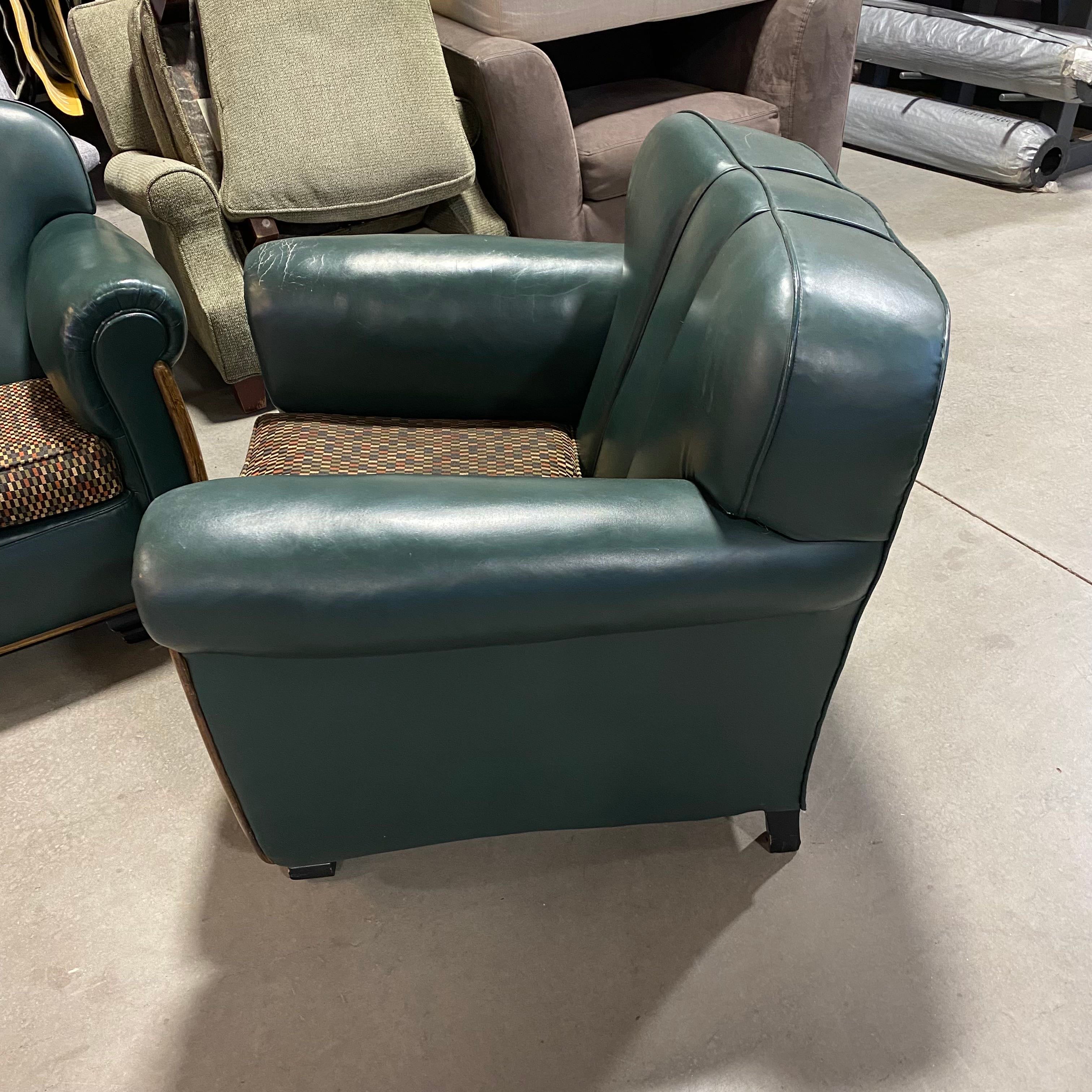 Green Faux Leather Upholstered Seat Wood Trim Club Chair