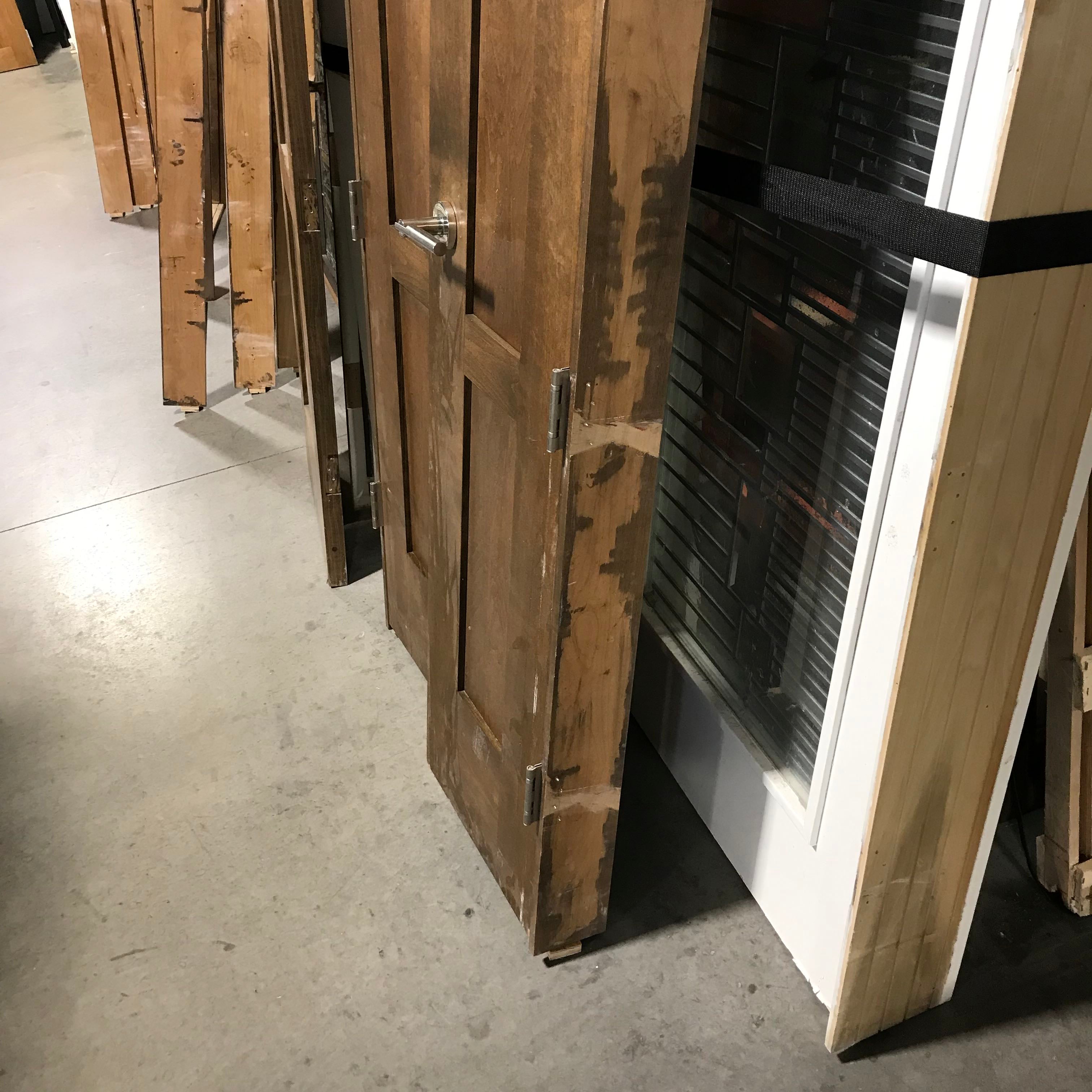 35.75"x 89.25"x 1.75" 6 Panel Brown Stained Alder Veneer with Jamb Closet Doors