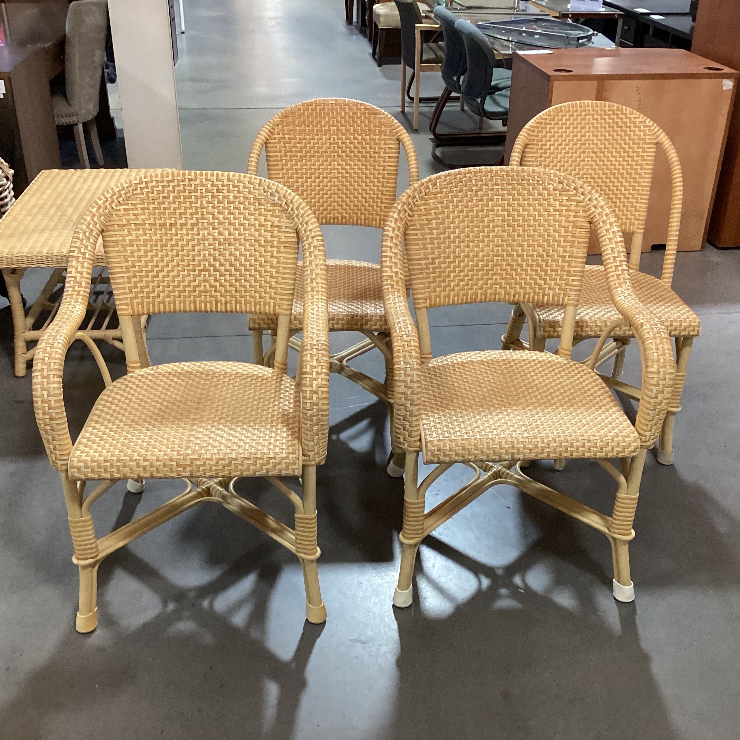 SET of 4 Leather Woven 2 Armed 2 Reg Dining Chairs