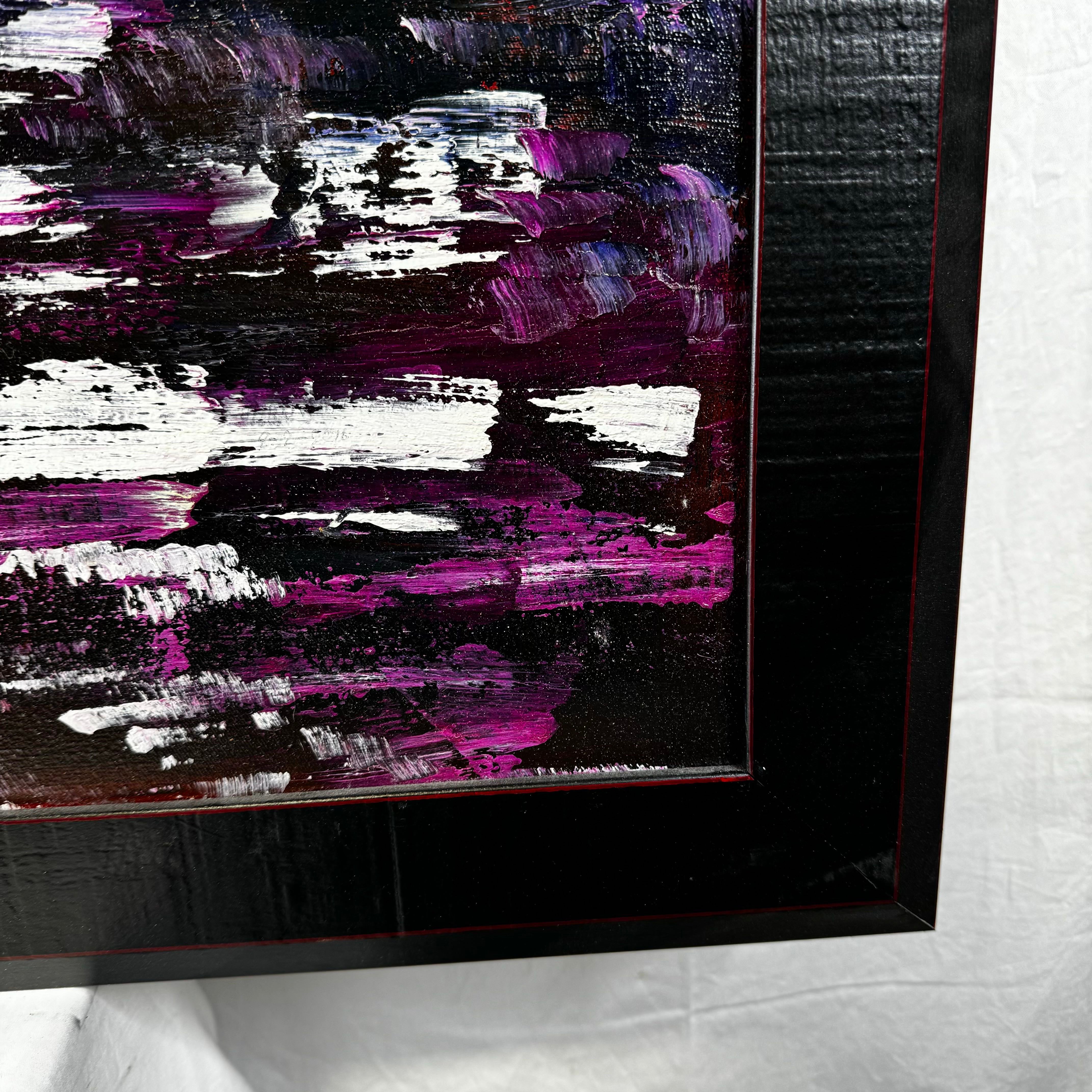 Abstract Rain Fall Acrylic on Canvas Red and Black Wood Frame Wall Art