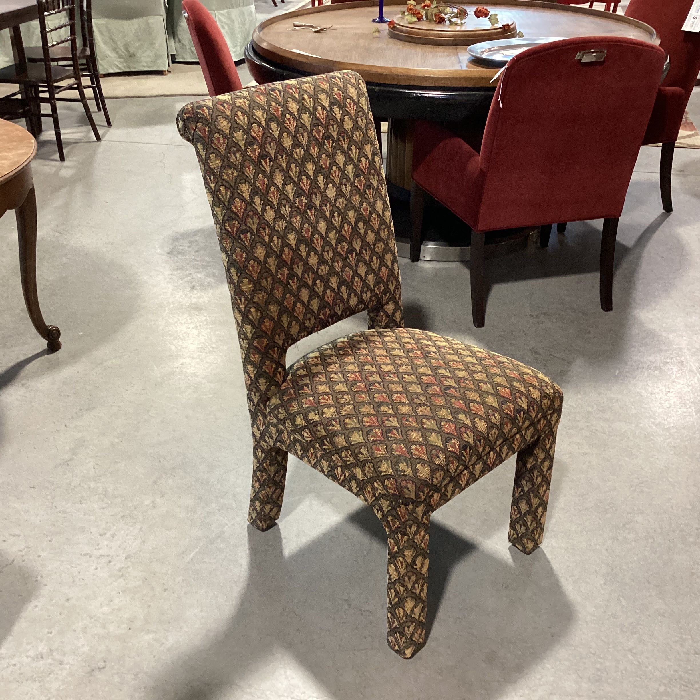 Set of 6 Brown Gold Green Rust Design Upholstered Dining Chairs