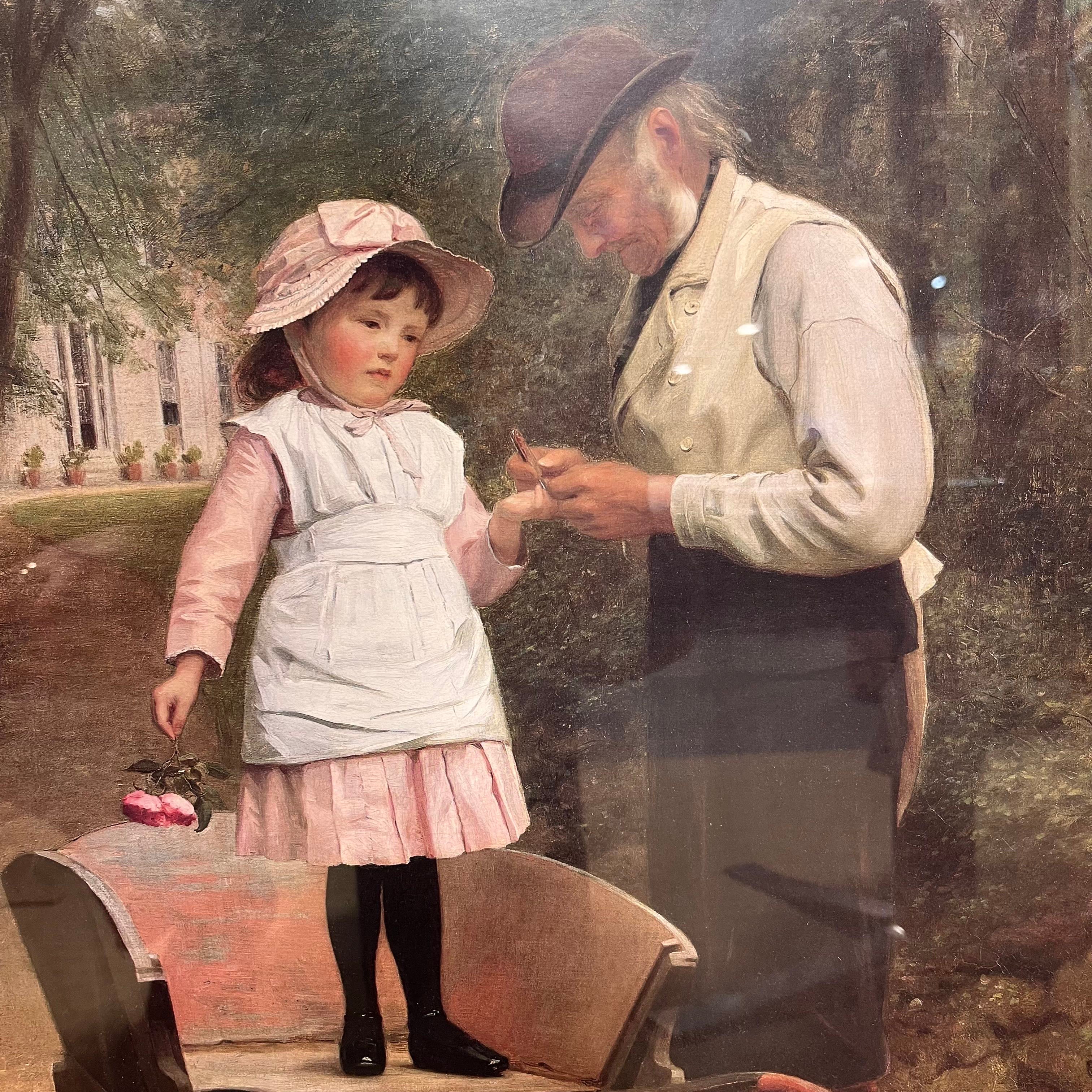"The Thorn" James Hayllar Vintage Oil Painting Print of Old Man Removing Thorn From Little Girl Wall Art