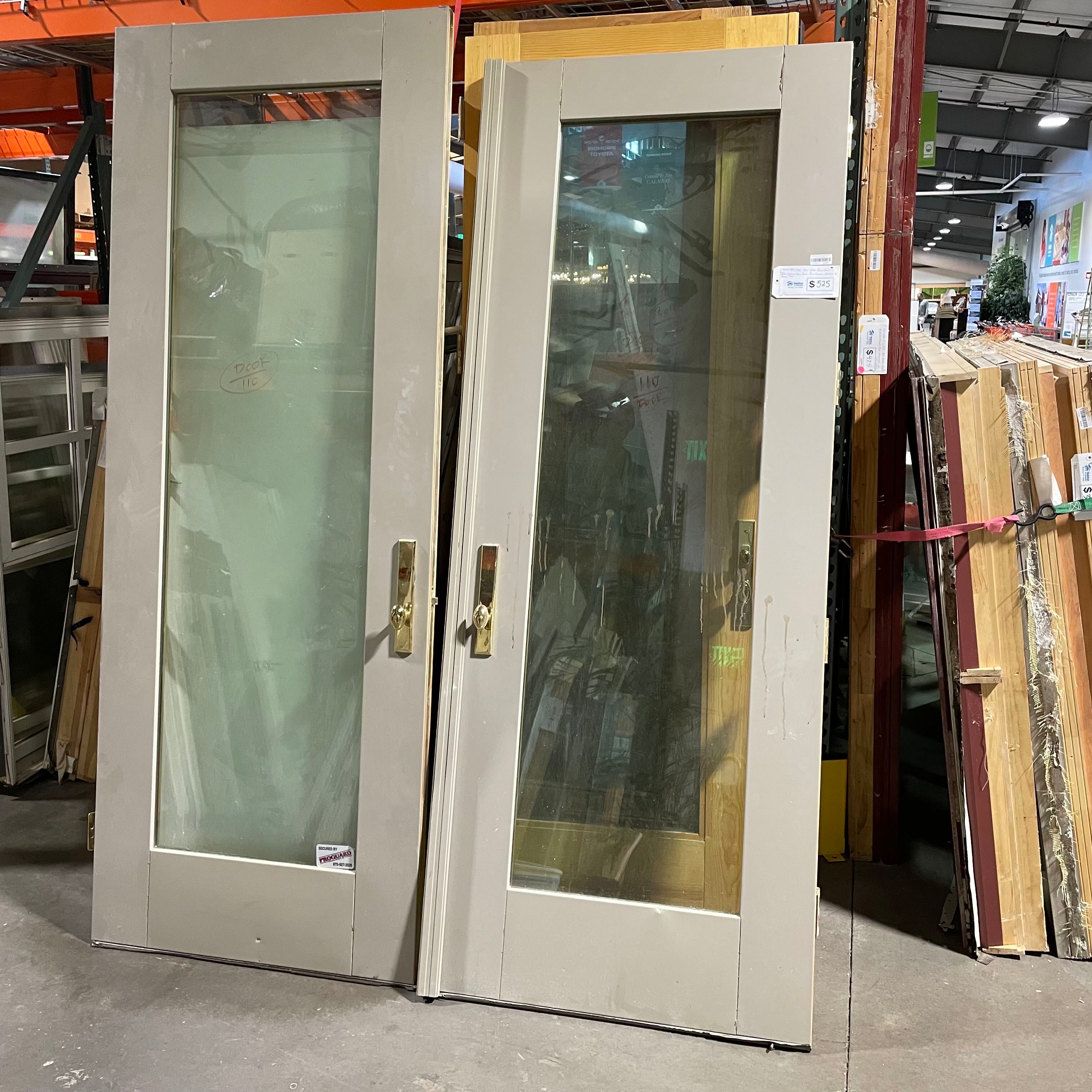 One Glass Panel Each Grey Metal Exterior Honey Stained Pine Interior Exterior French Door