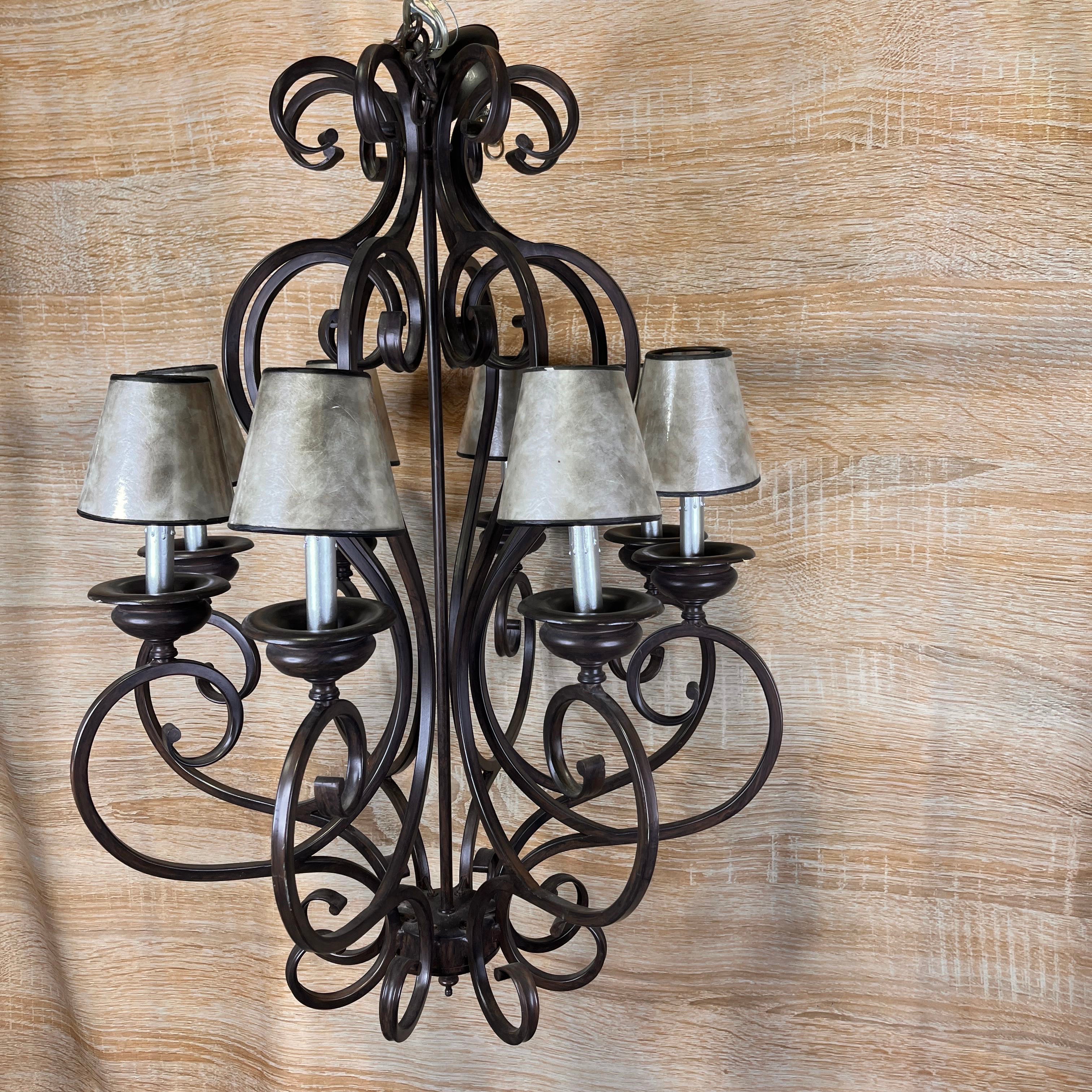 Oak Park Home Fernando 8-Light Iron Gate Scroll with Mica Shades Chandelier