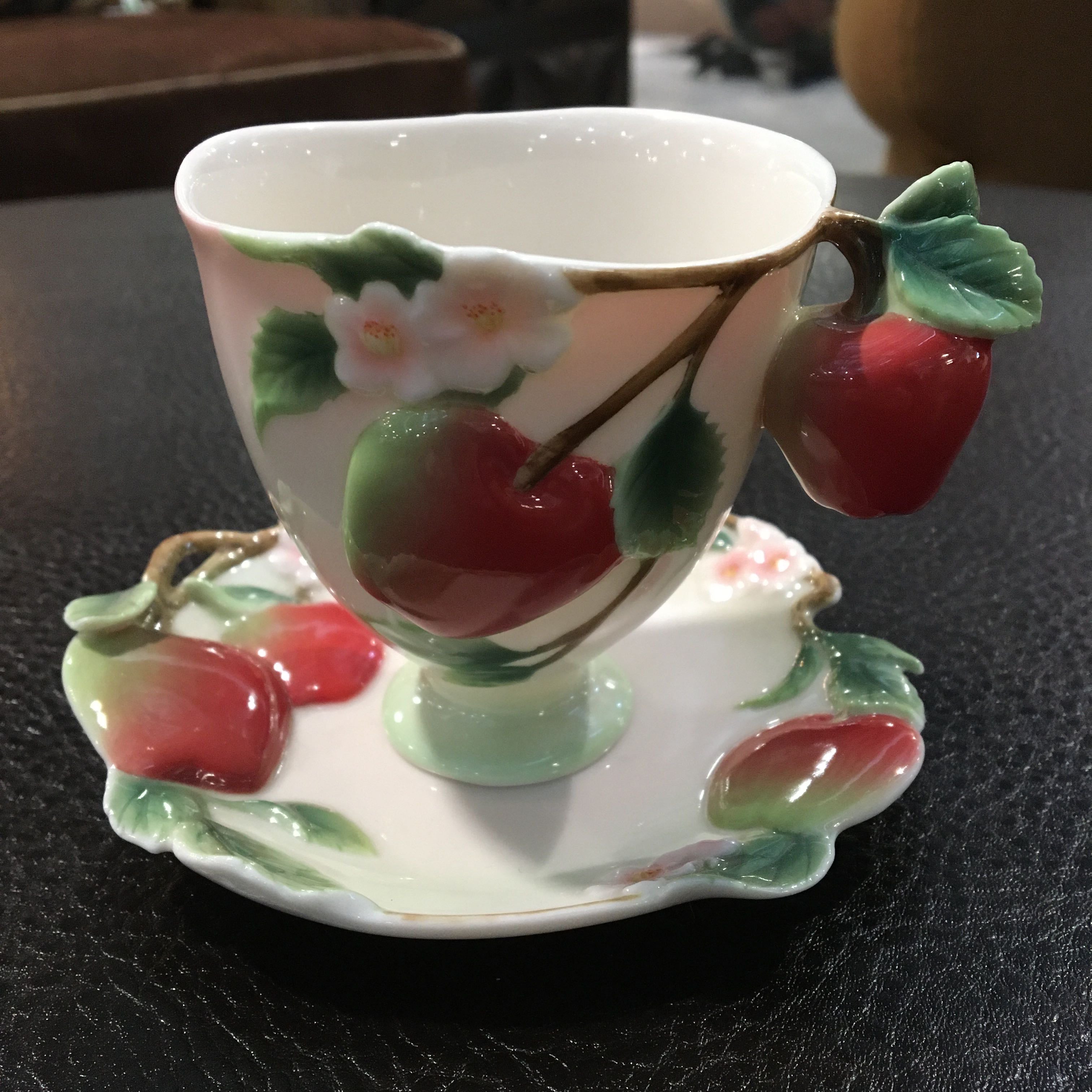 Franz Sculpt Porcelain Apple Fruit Tea Cup and Saucer