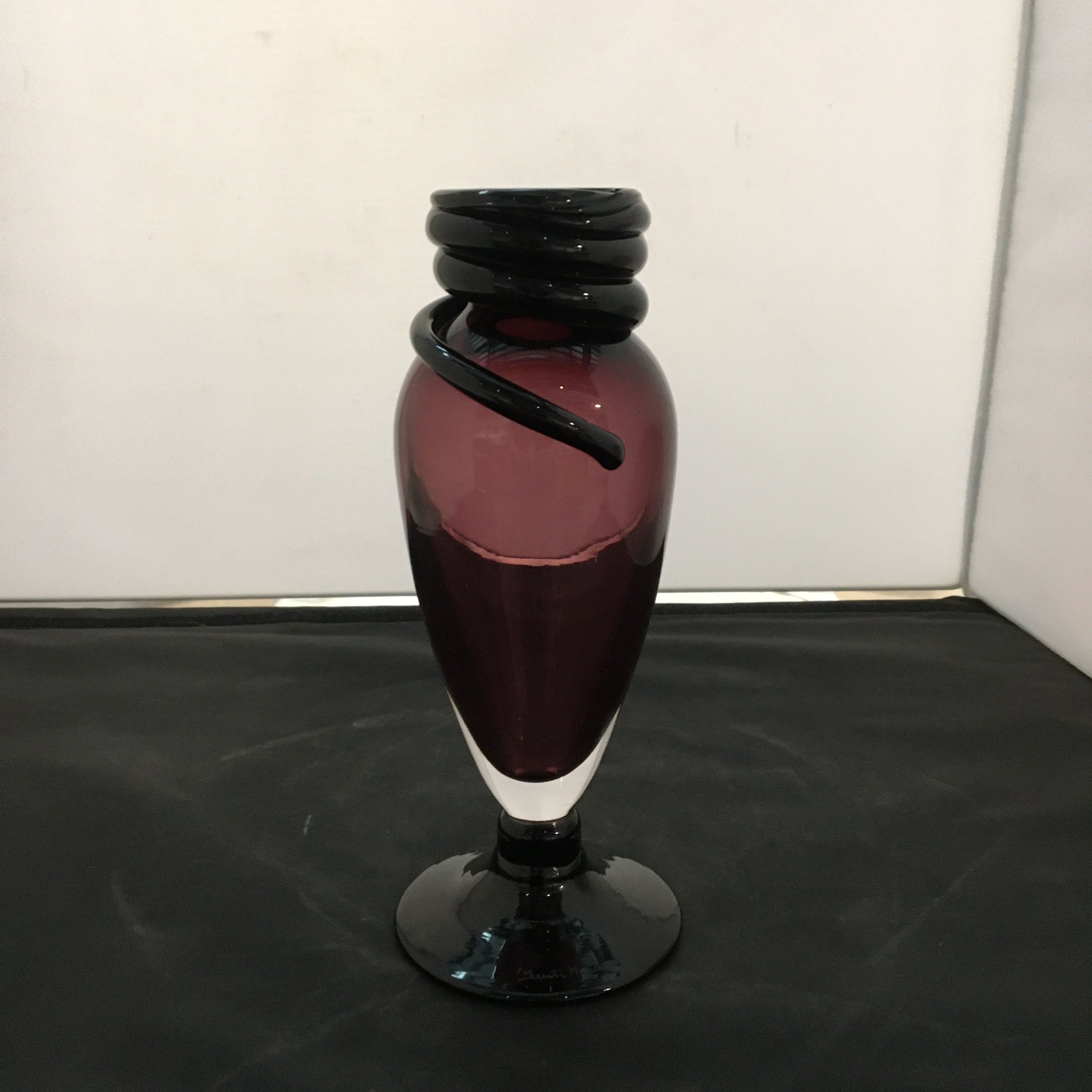 Purple Italian Art Glass Vase/Bottle Signed By Santi Murano Home Decor