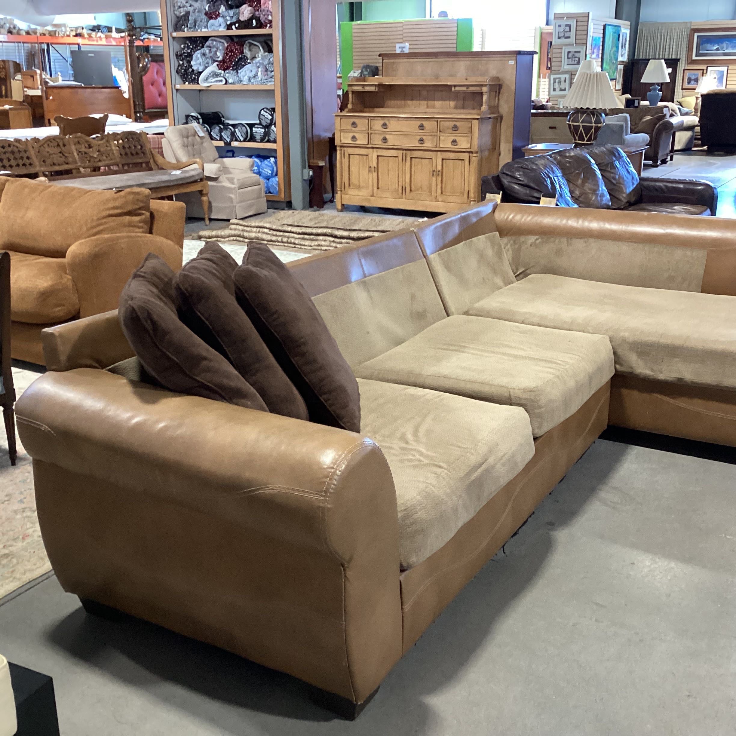 Leather Upholstered Golden Brown 2 Piece with Chaise Sectional