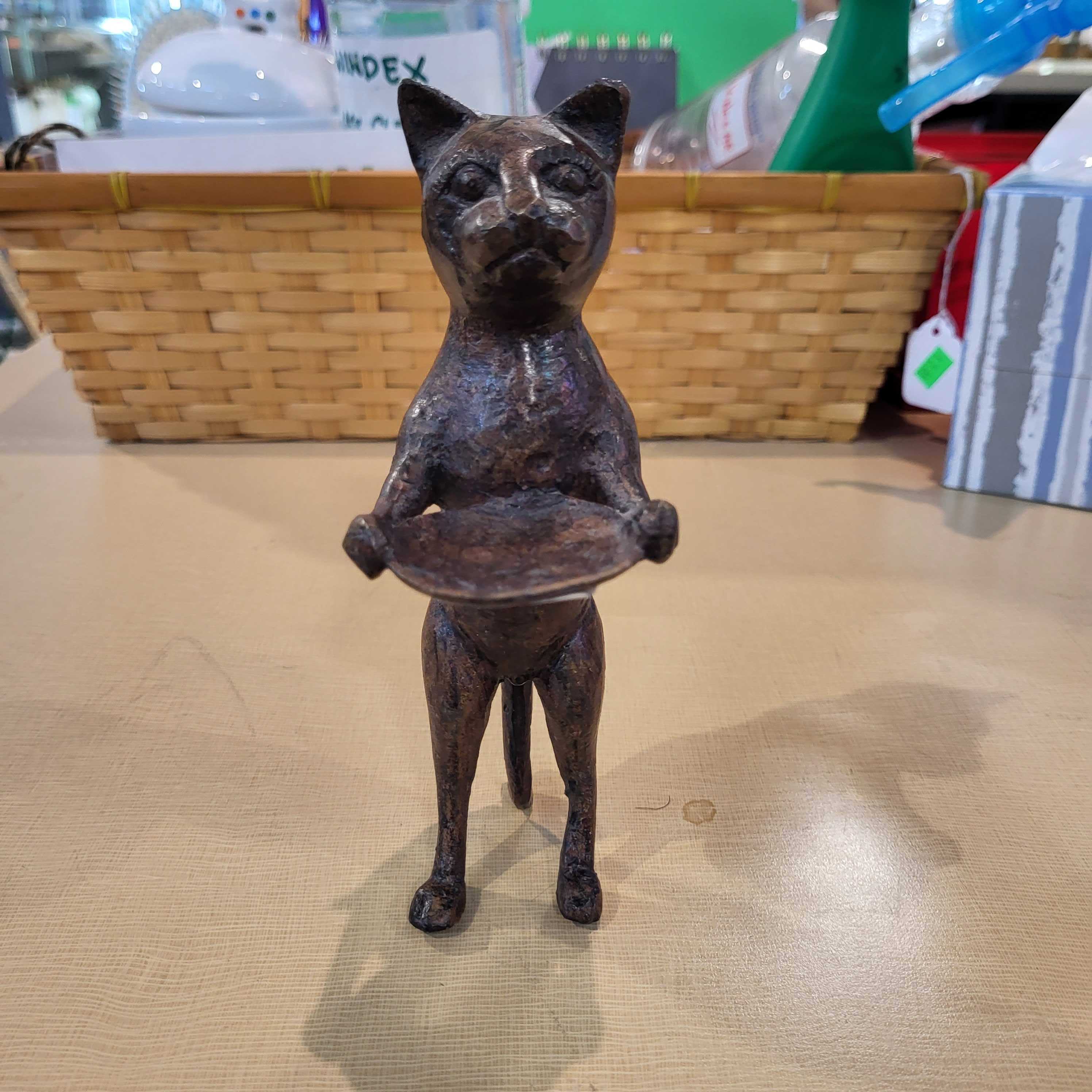 Bronze Standing Cat with Tray Sculpture