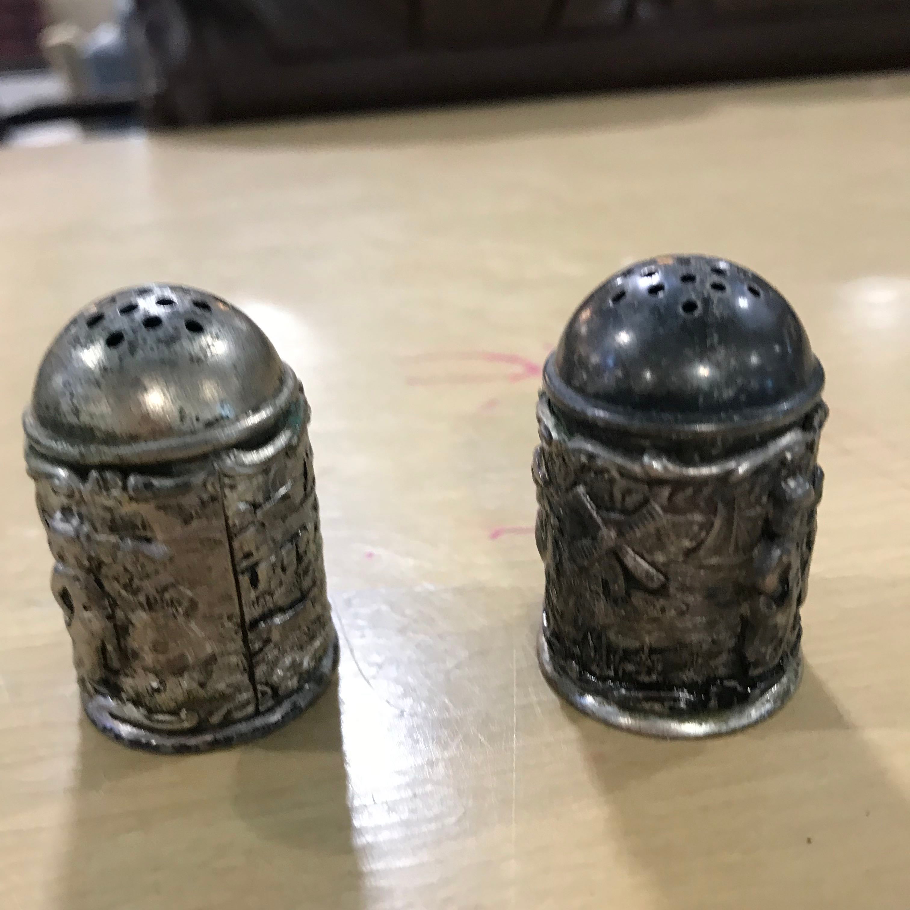 Antique Early 1900's Dutch Copper and Sterling Silver Plated Salt and Pepper Shakers