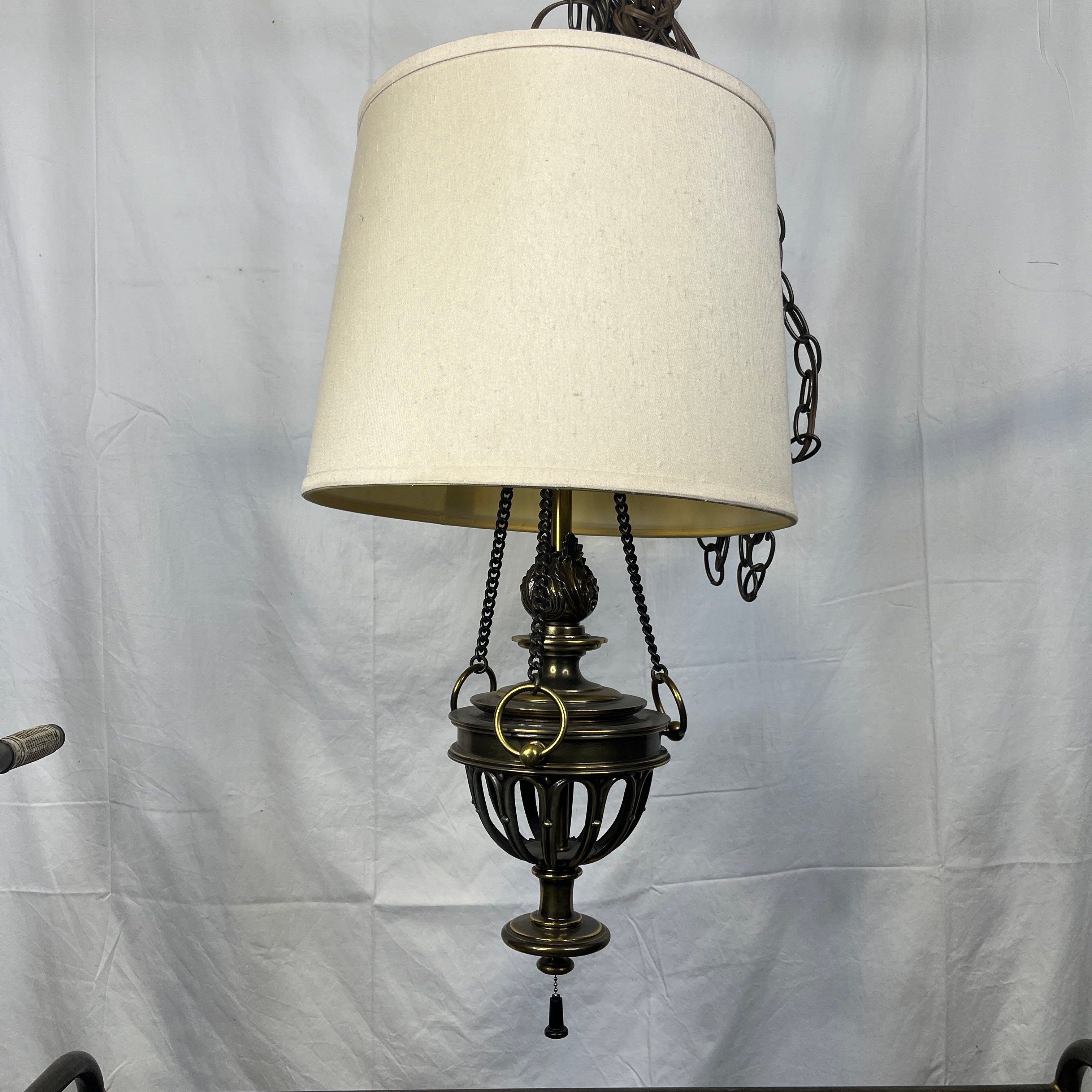 Vintage Mid-Century Stiffel Style Brass Flame Urn Hanging Swag Lamp Pendant