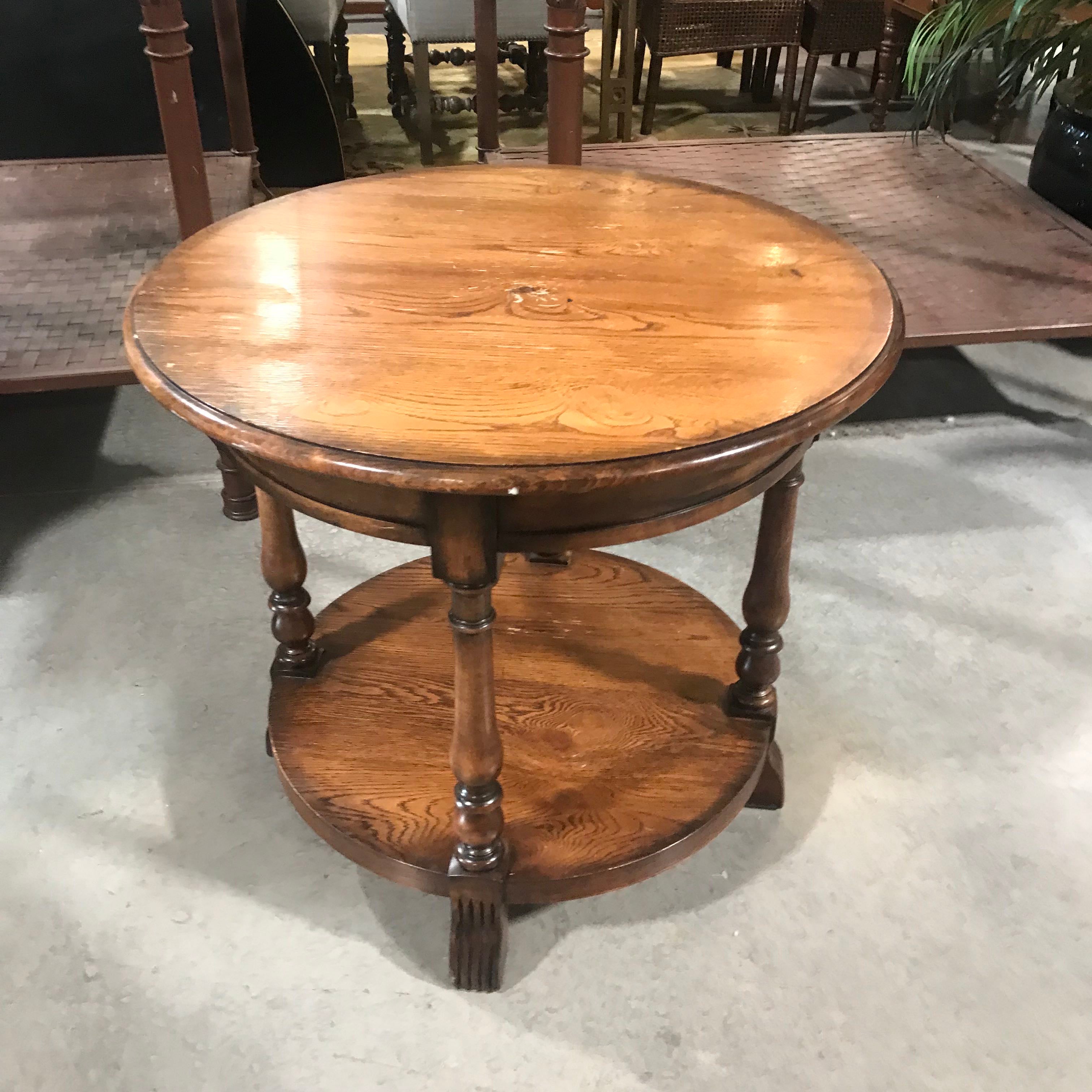 Carved Wood 1 Shelf Round Accent Table