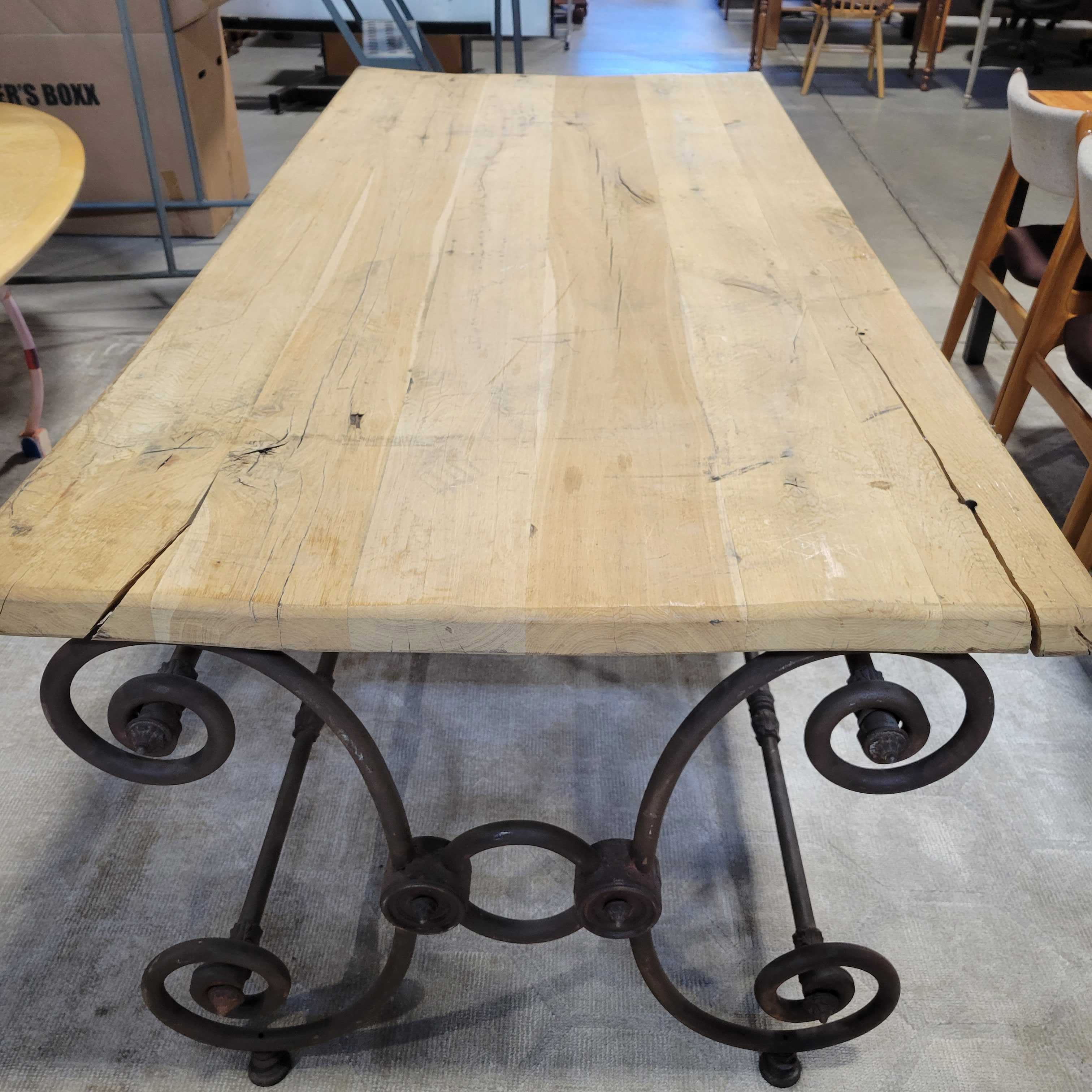 Natural Thick Plank & Ornate Iron Base Table