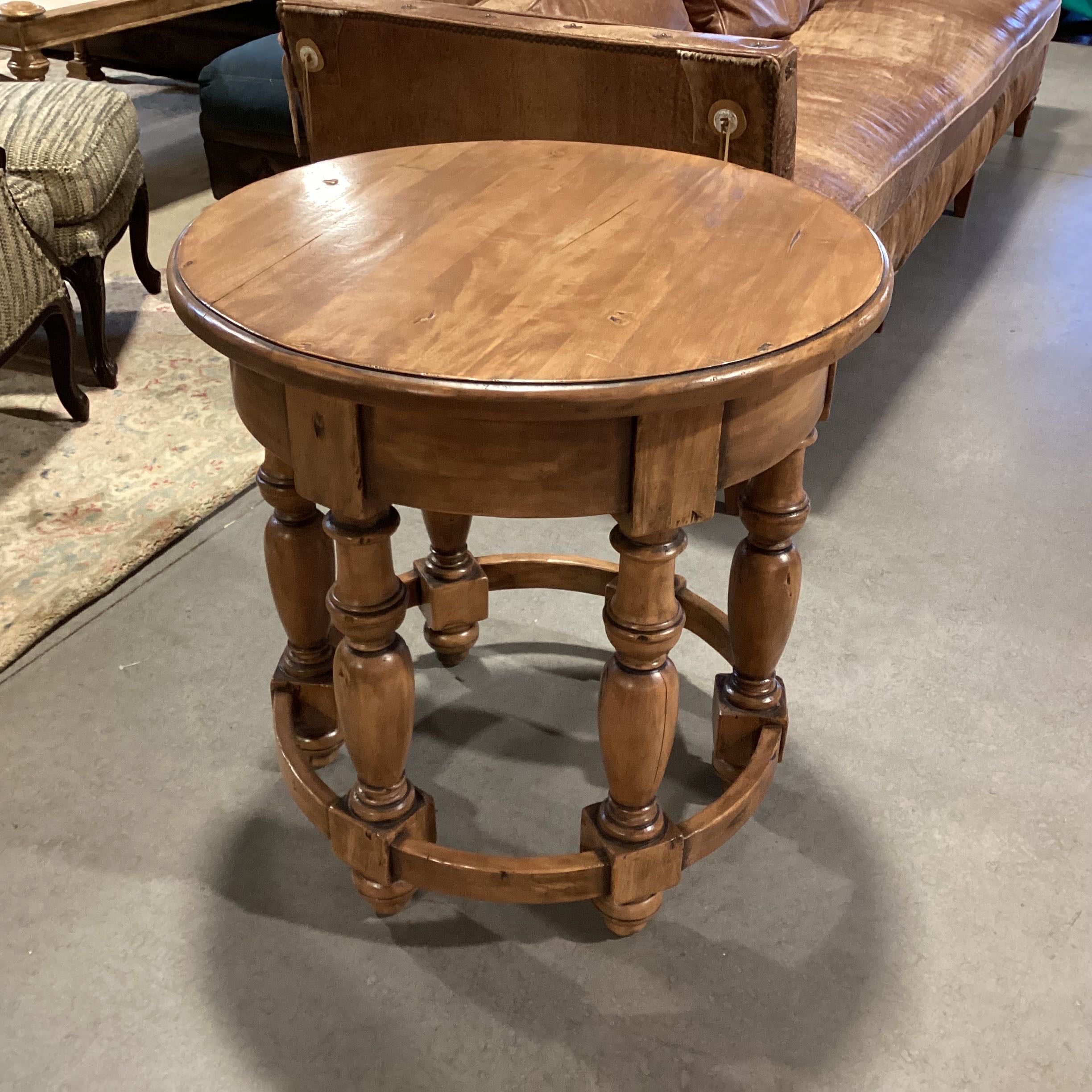 Round Distressed 6 Carved Legs Accent Table