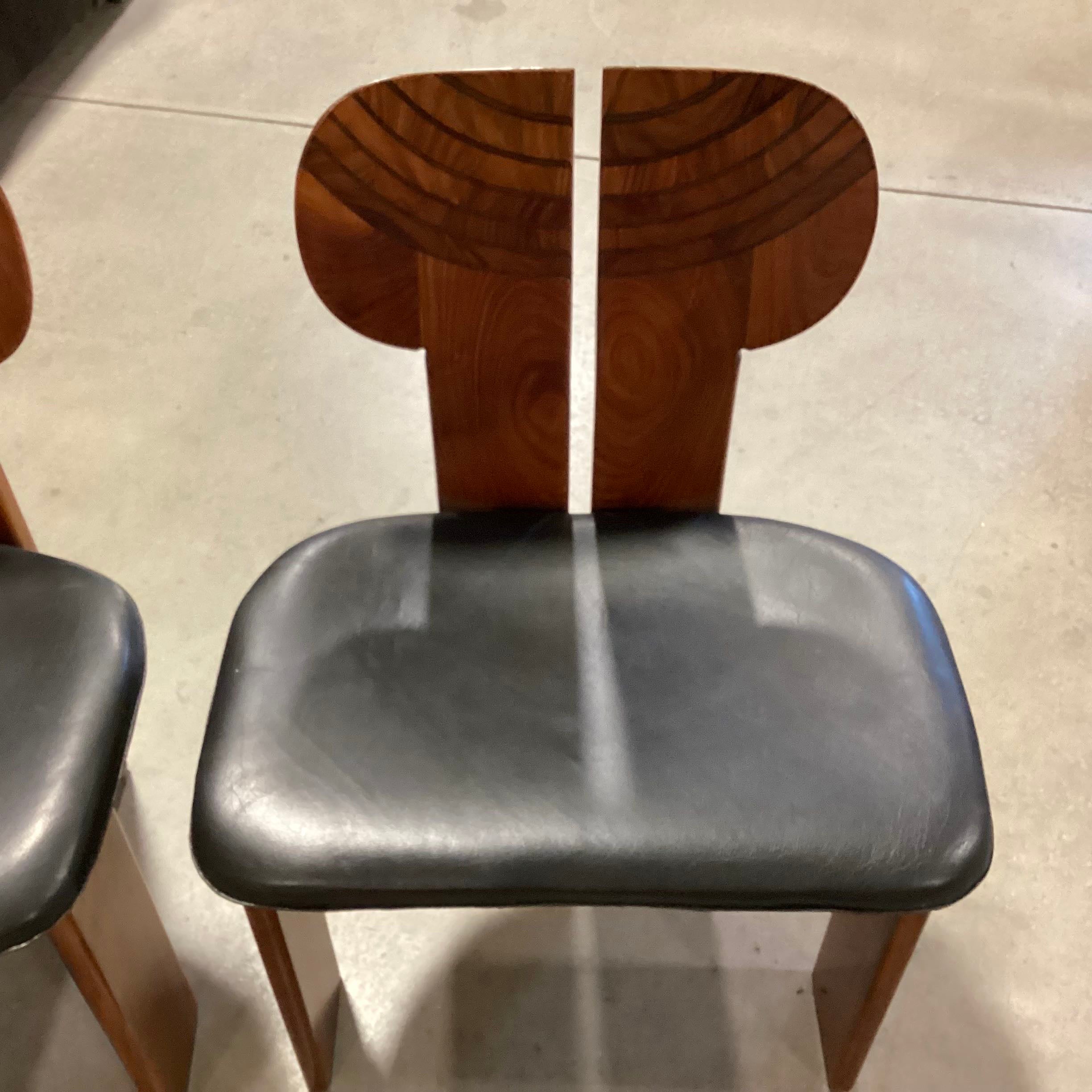 Set of 2 Afra & Tobia for Maxalto Italian Brass Leather and Walnut Dining Chairs
