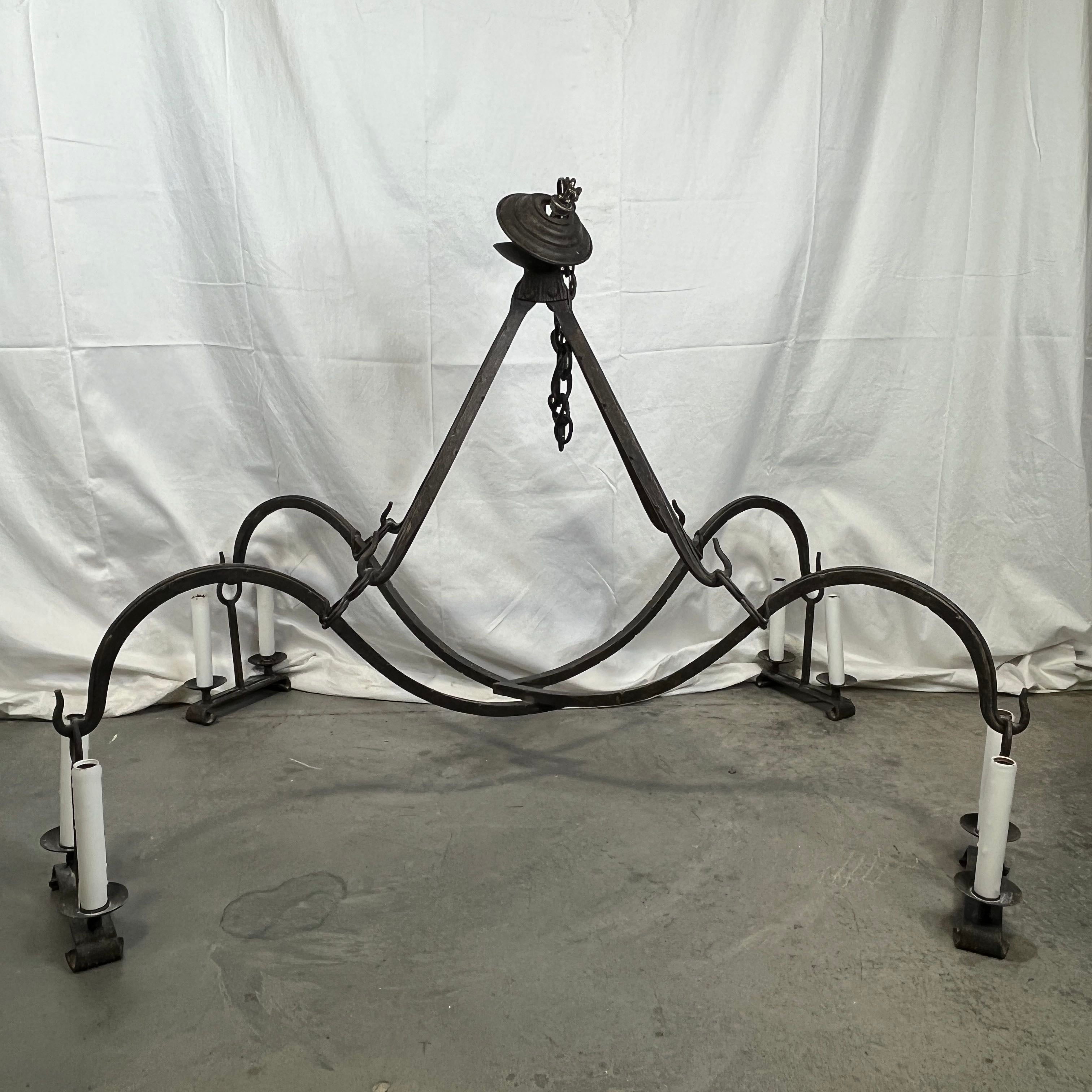 Dennis and Leen Gothic Iron 8 Light with 2 Scrolling Arms and 4 Fixed Hooks Chandelier