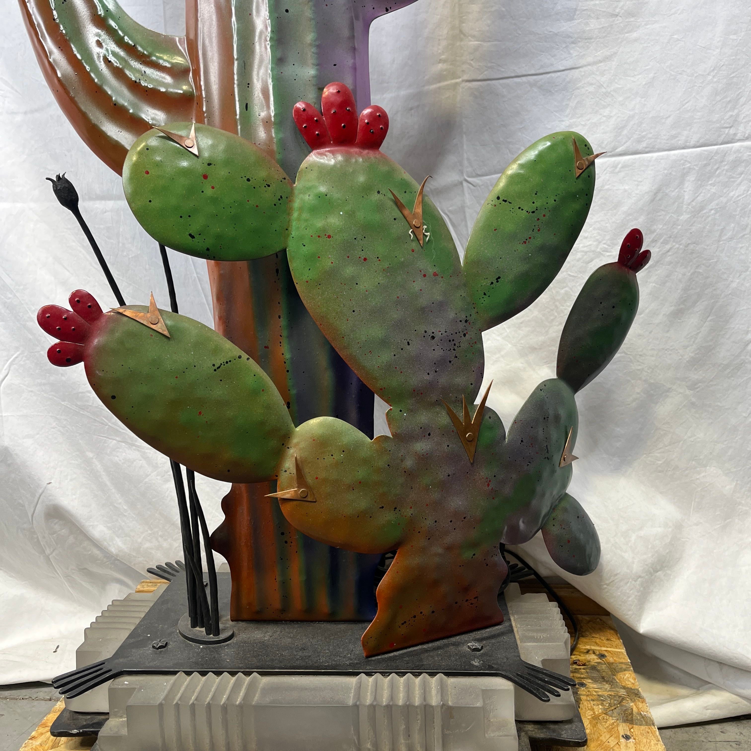 Custom Metal Cacti with Spanish Style Glass Shade Floor Lamp