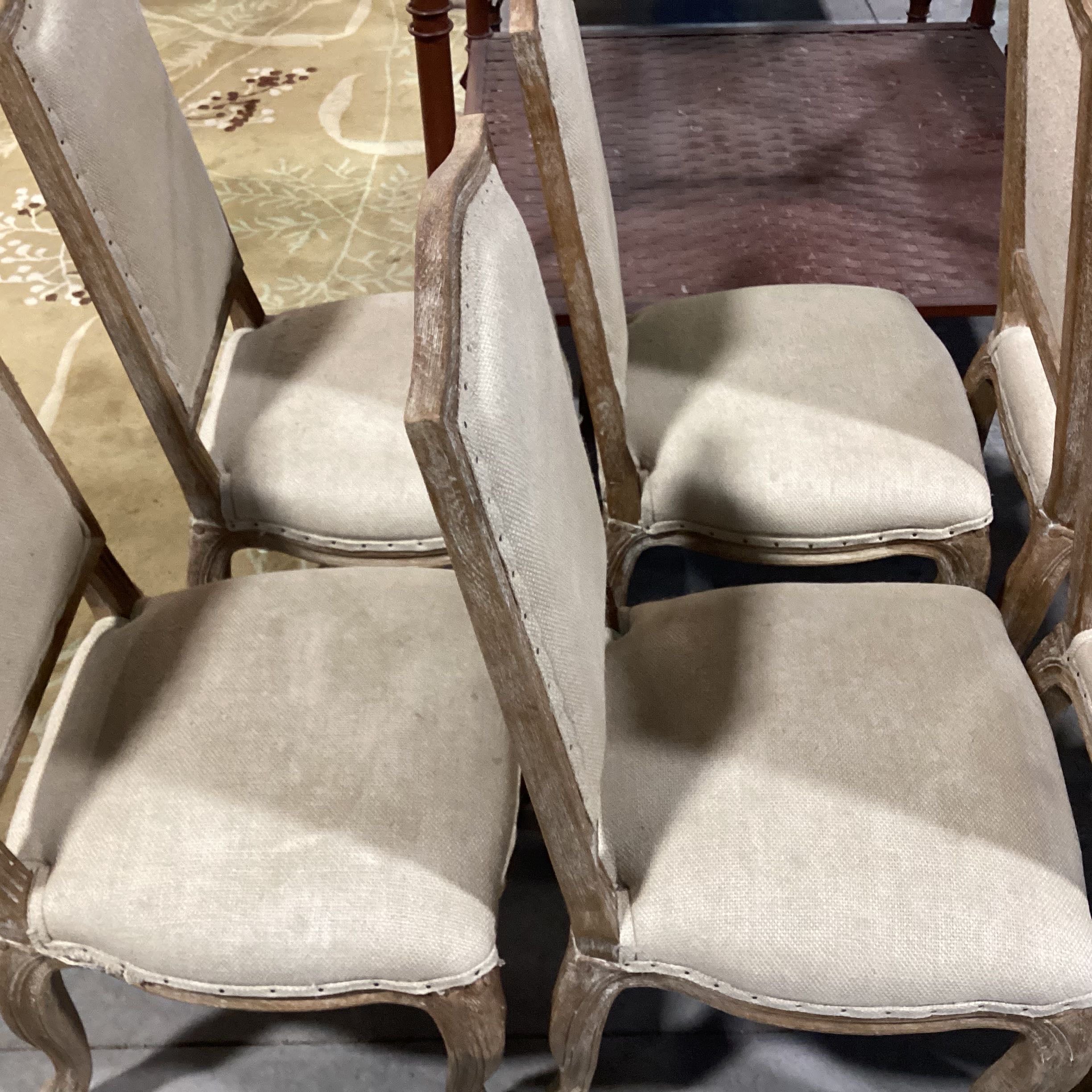 SET of 6 Williams & Sonoma Antiqued Wood & Burlap Linen Dining Chair