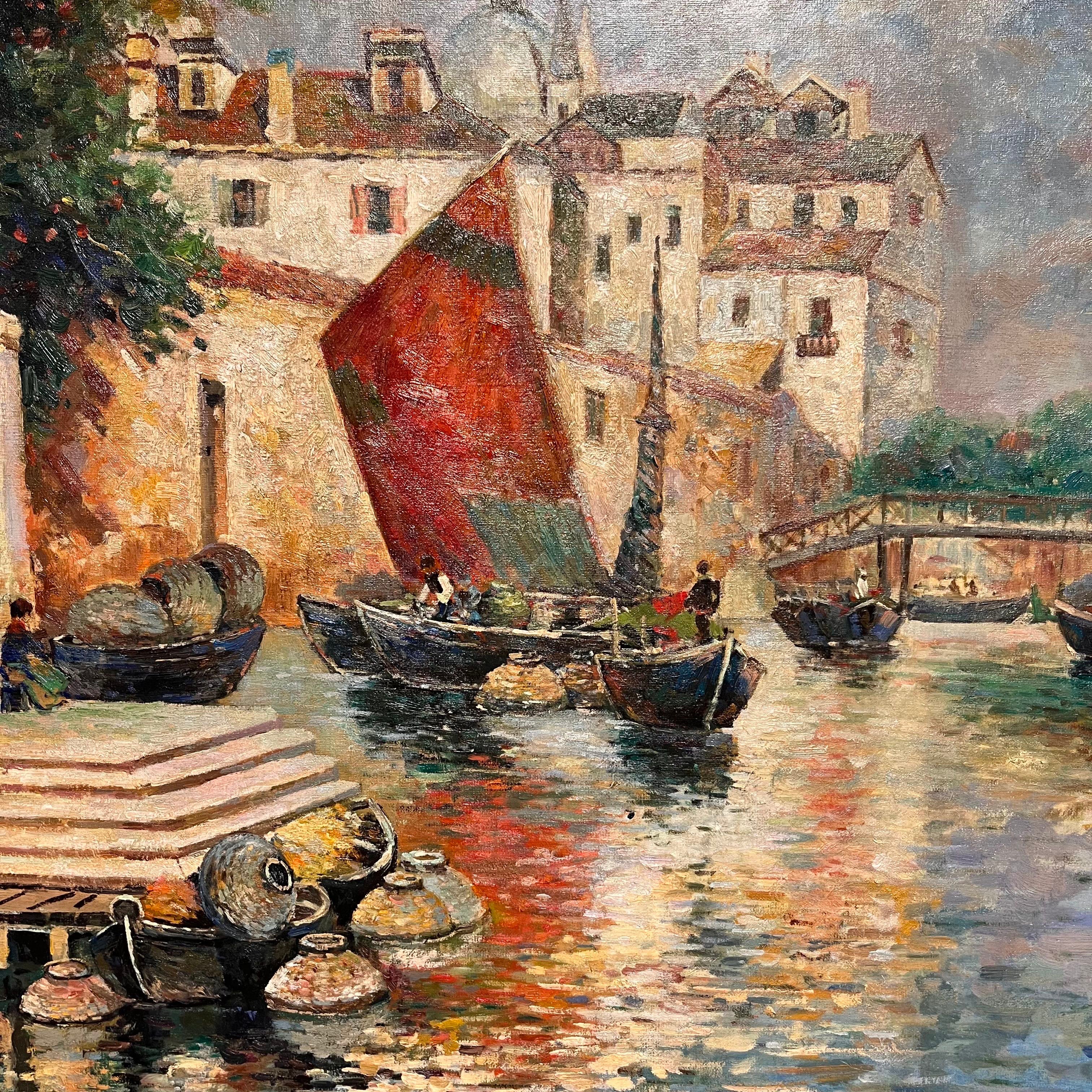 L. Roan Original Venetian Impressionist Oil Painting on Canvas Wall Art