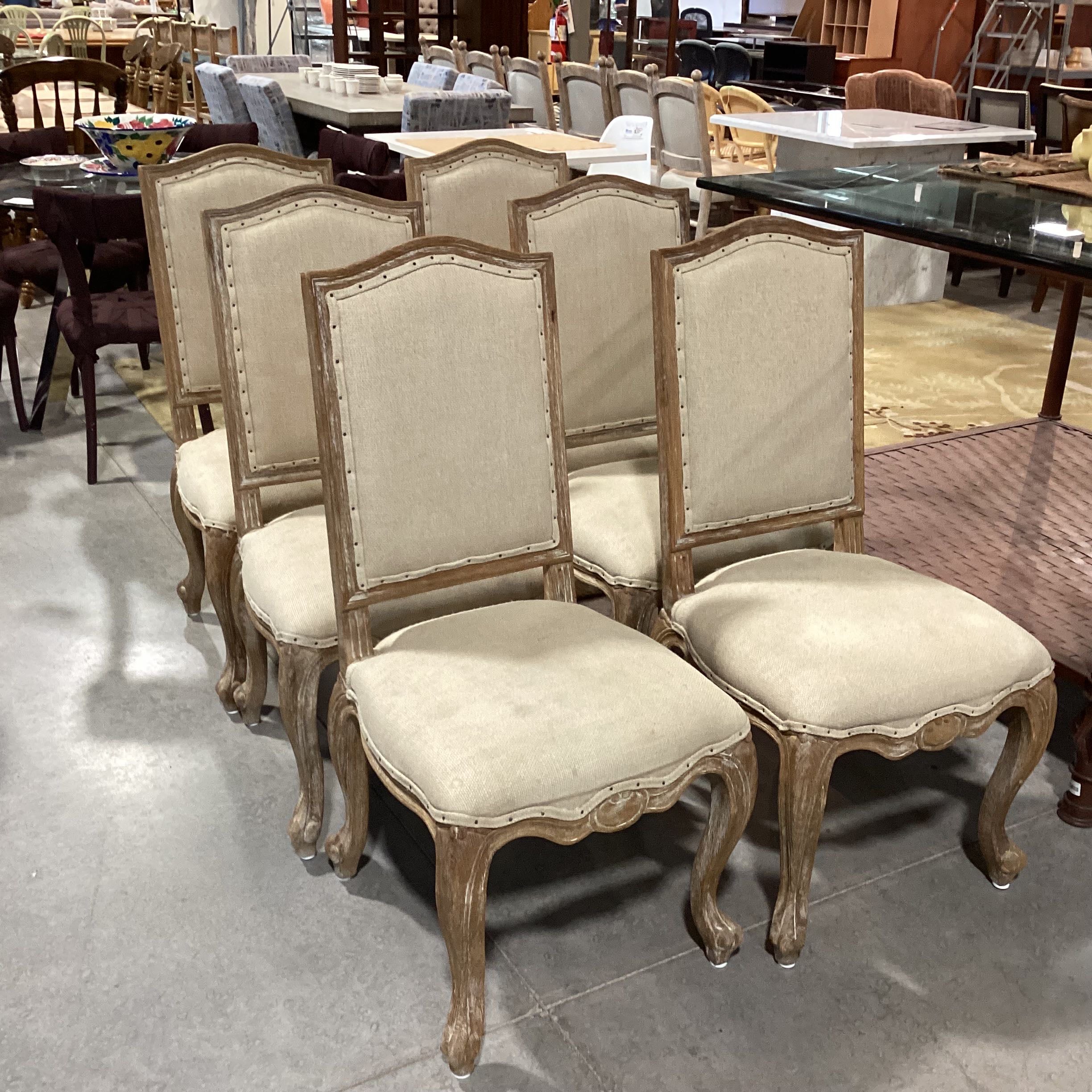 SET of 6 Williams & Sonoma Antiqued Wood & Burlap Linen Dining Chair