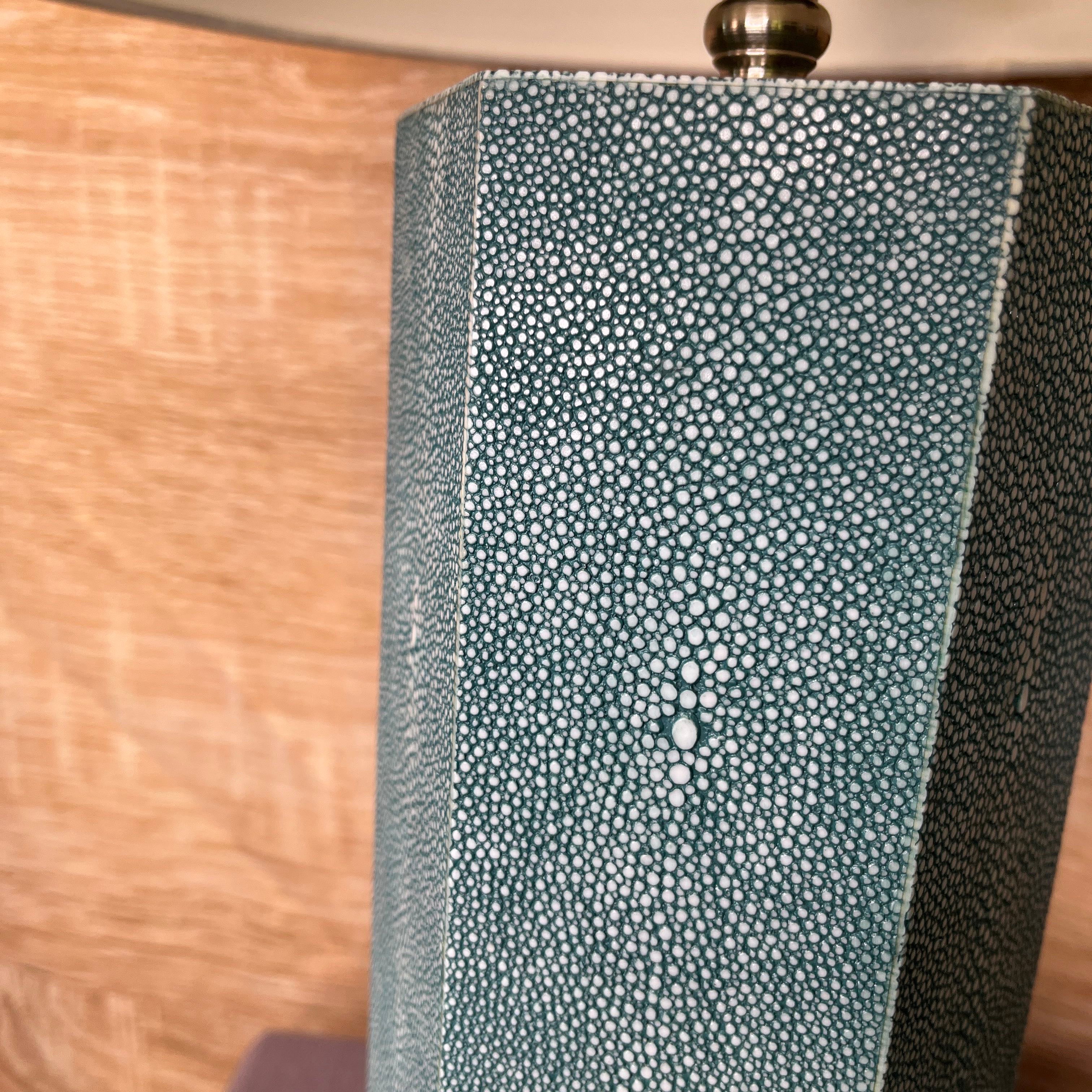 Made Good Faux Shagreen Octagonal Base with Silk Shade Table Lamp