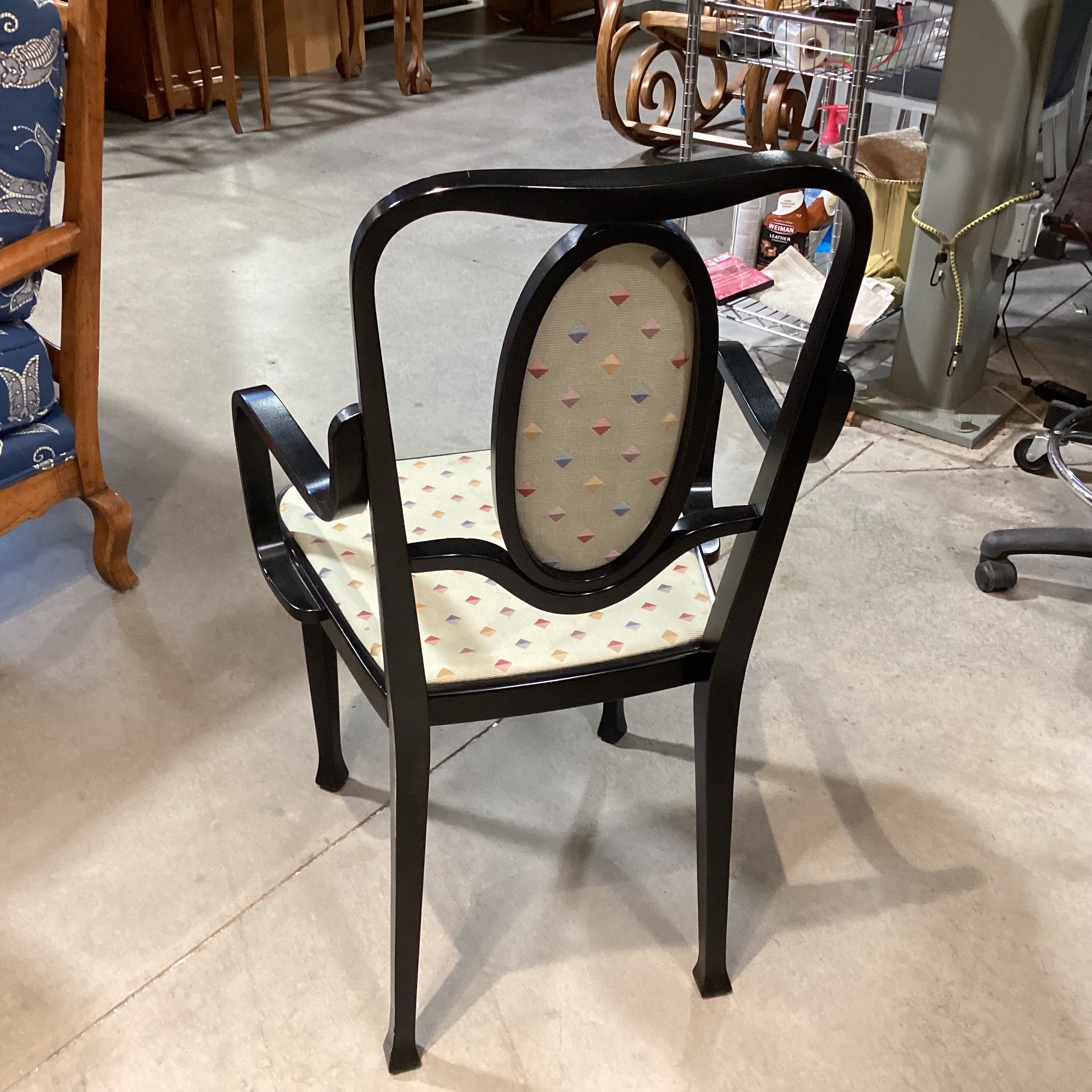 SET of 6 Classic Vienna Black Lacquer & Diamond Pattern Dining Chairs