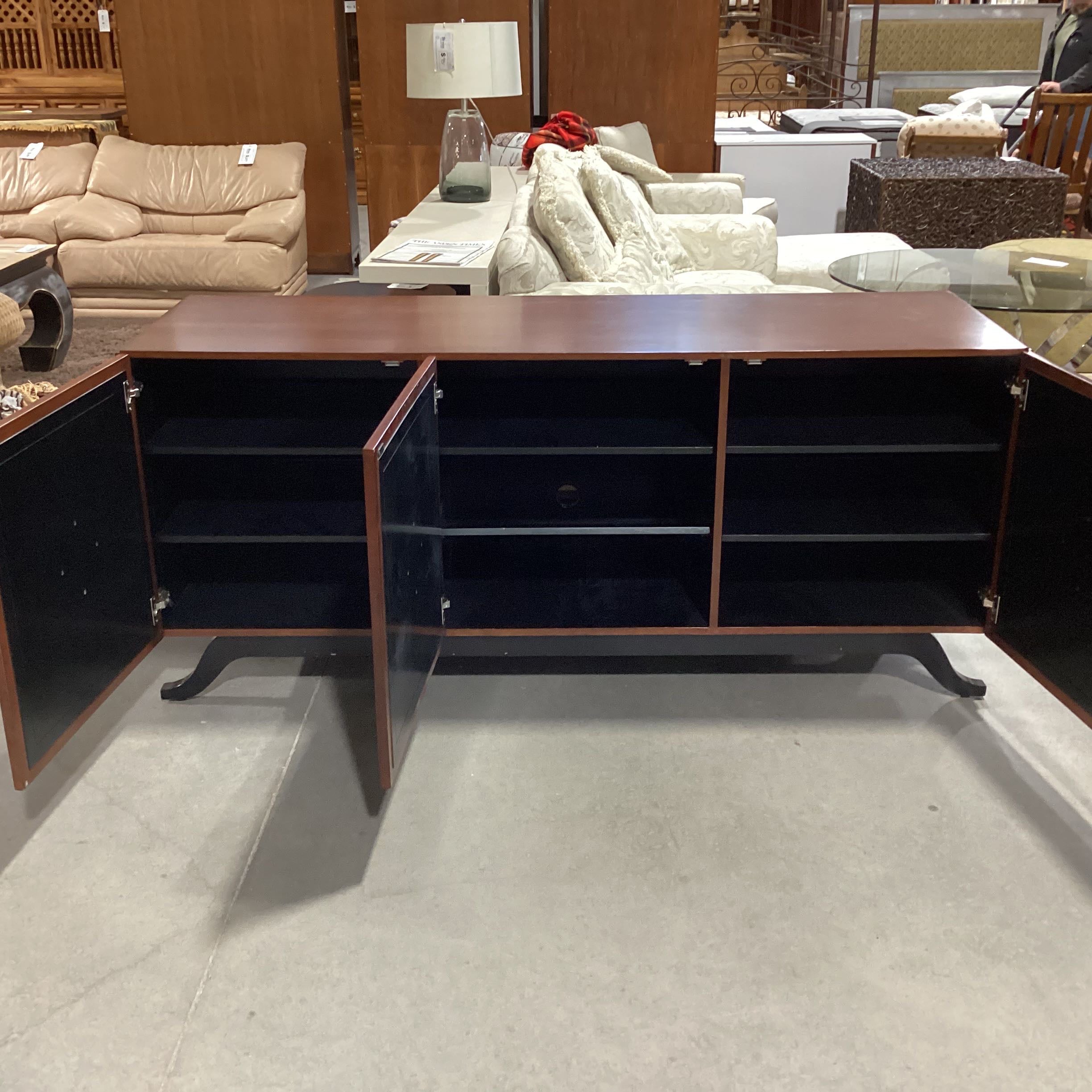 Global Views Wood with Inlay & Black Trim & Accent 3 Doors Credenza