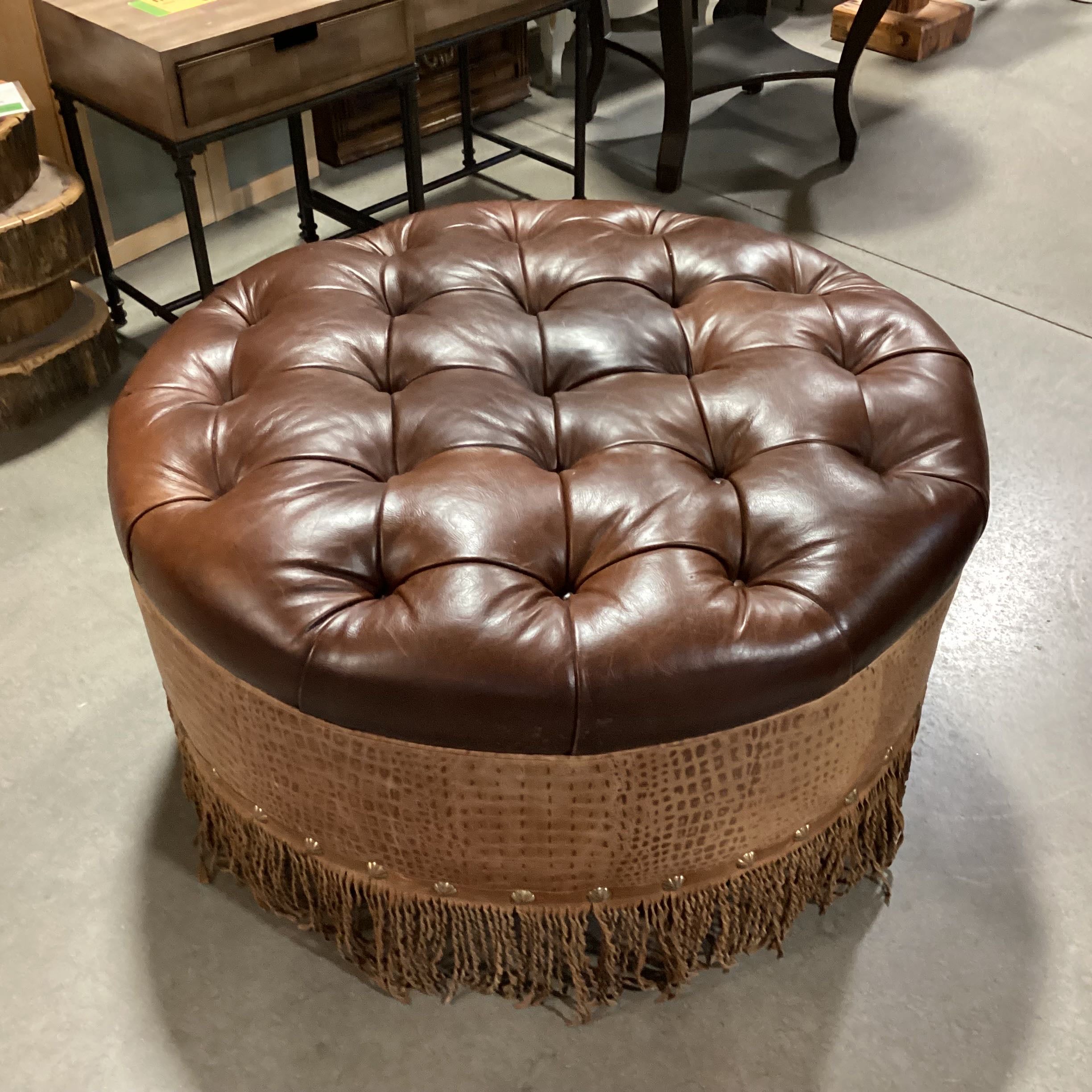Old Hickory Tannery Croc & Brown Tufted Leather with Fridge Round Ottoman
