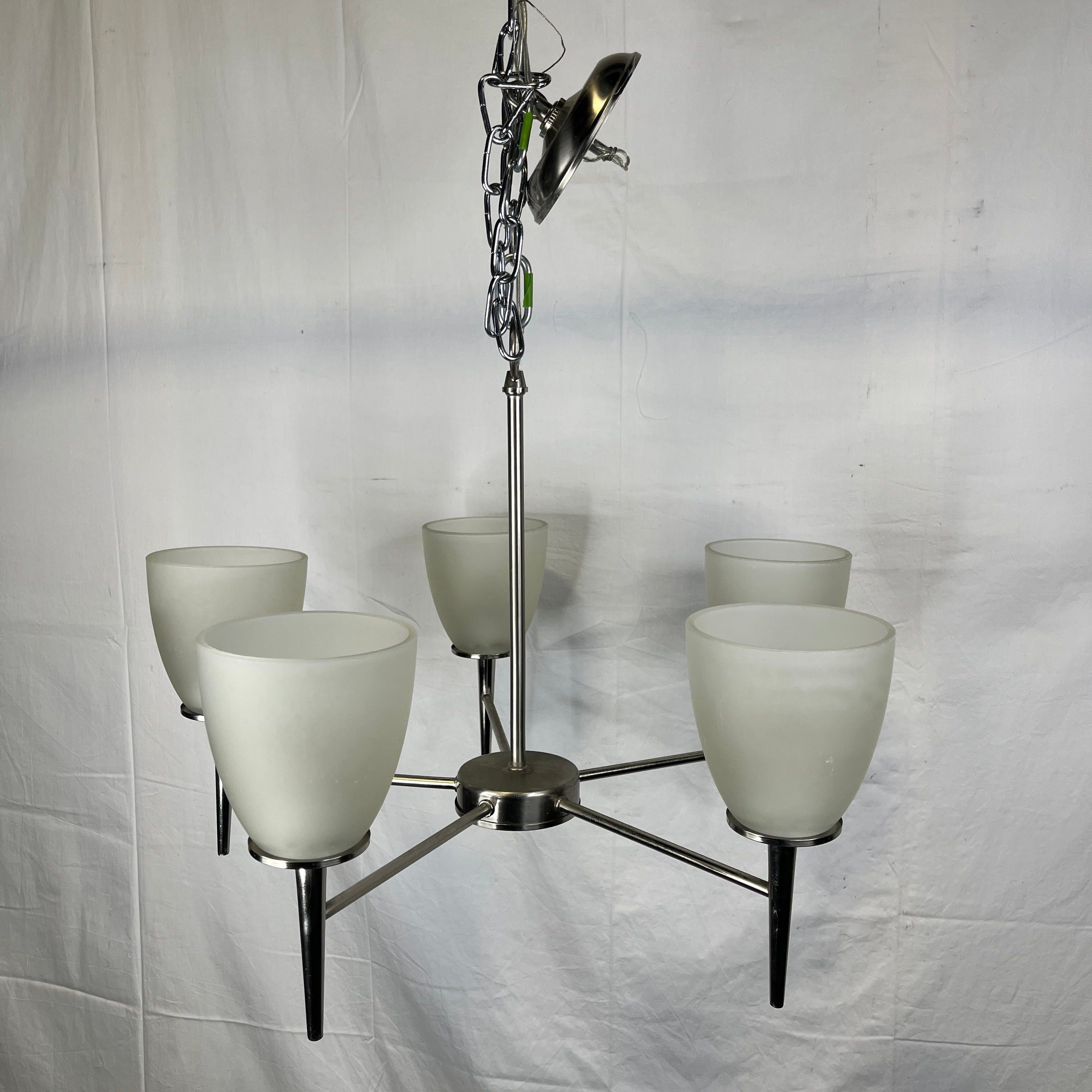 Modern 5-Light Silver Plated with Glass Shades Chandelier
