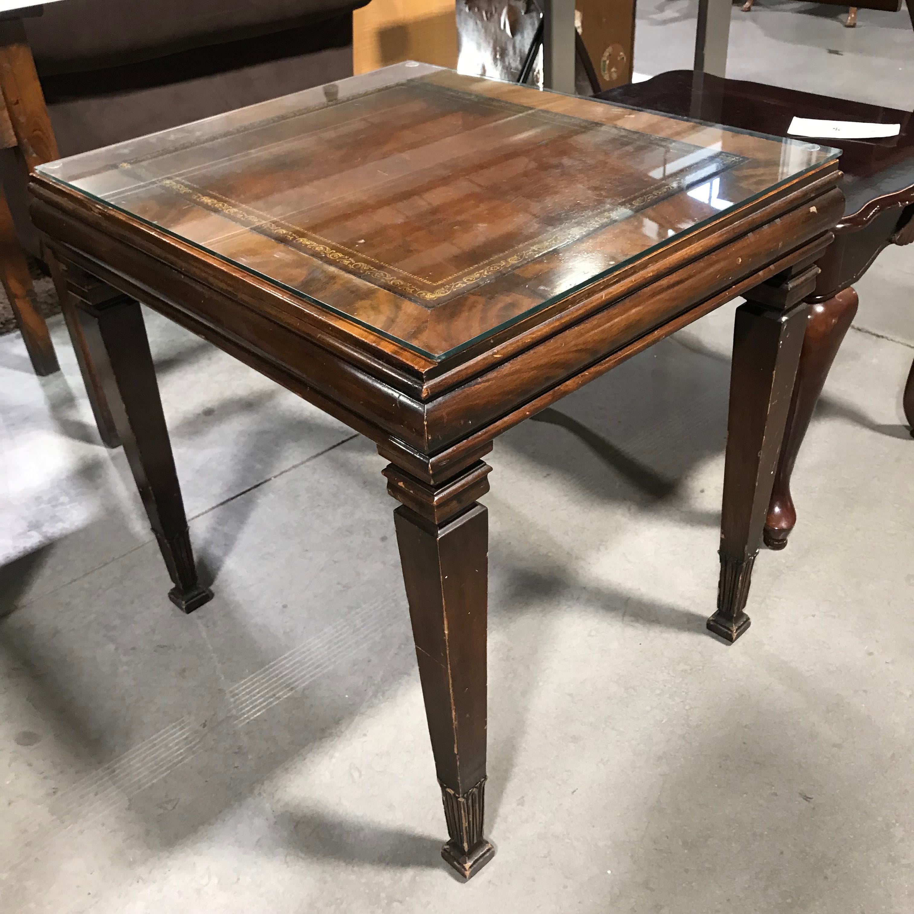Glass Top with Leather Inset Accent Table