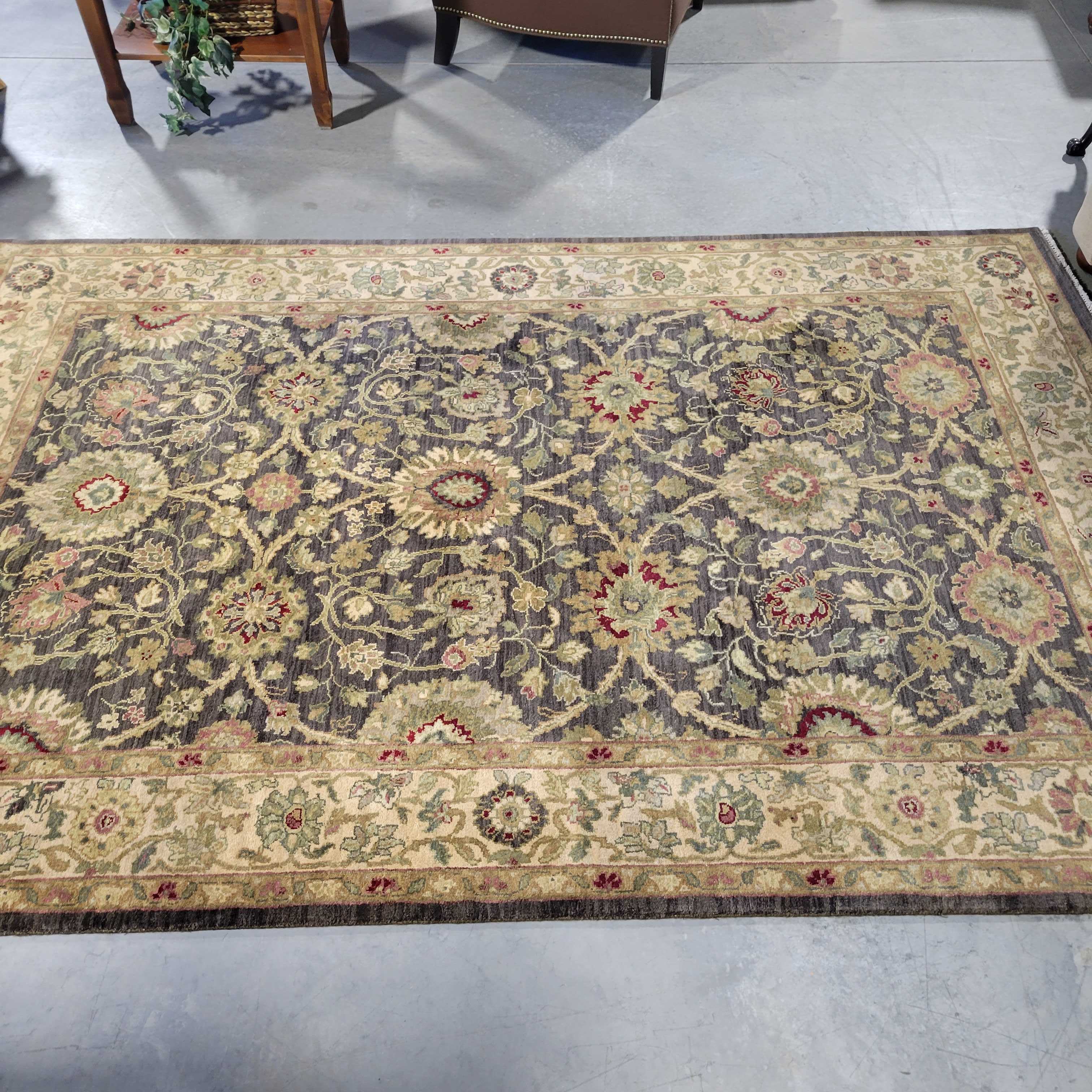 Olive Cream Red Floral Hand Woven Wool Rug