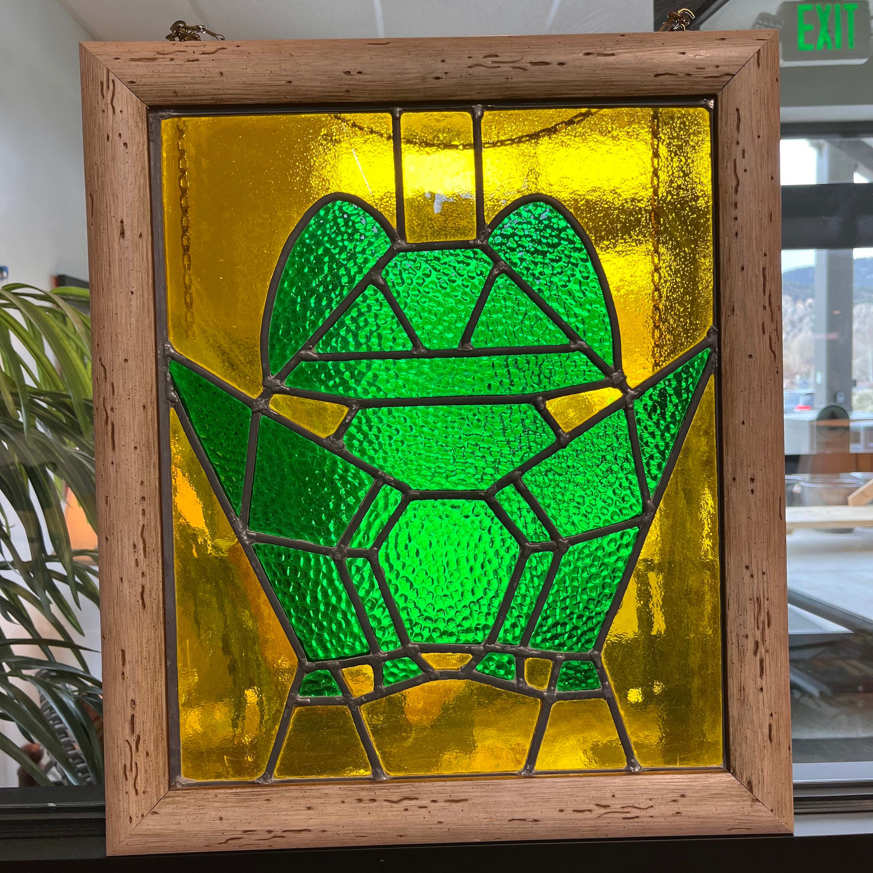 European Style Framed Stained Glass Frog