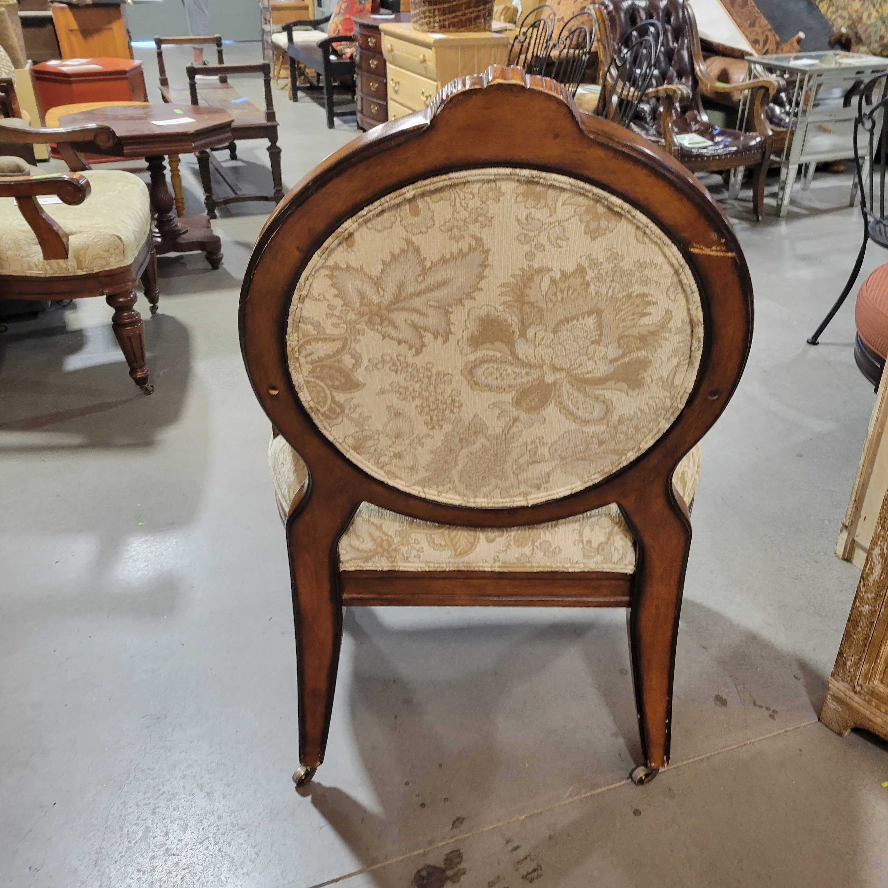 Carved Wood Gold Floral Oval Back with Casters Chair