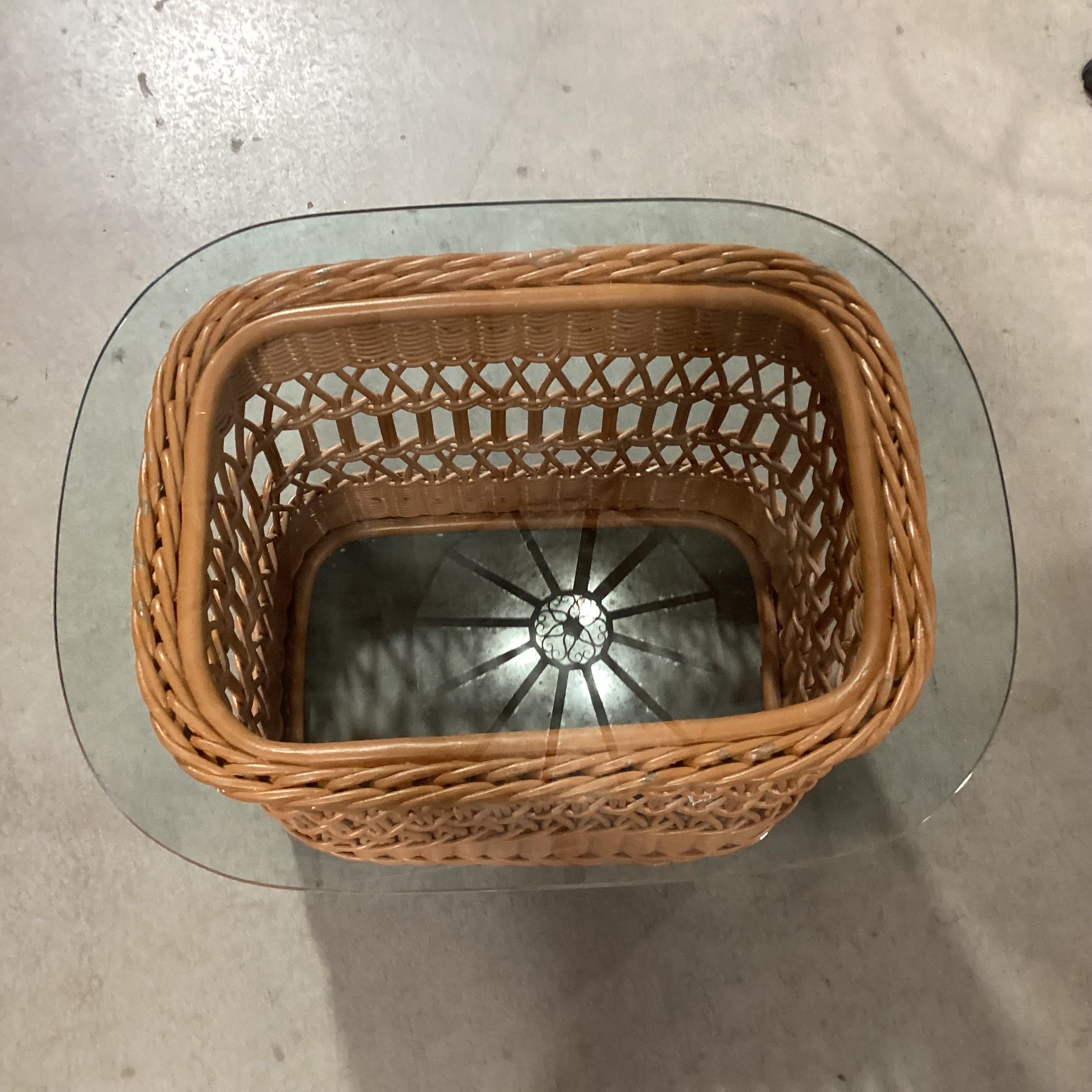 Wicker with Glass Top End Table
