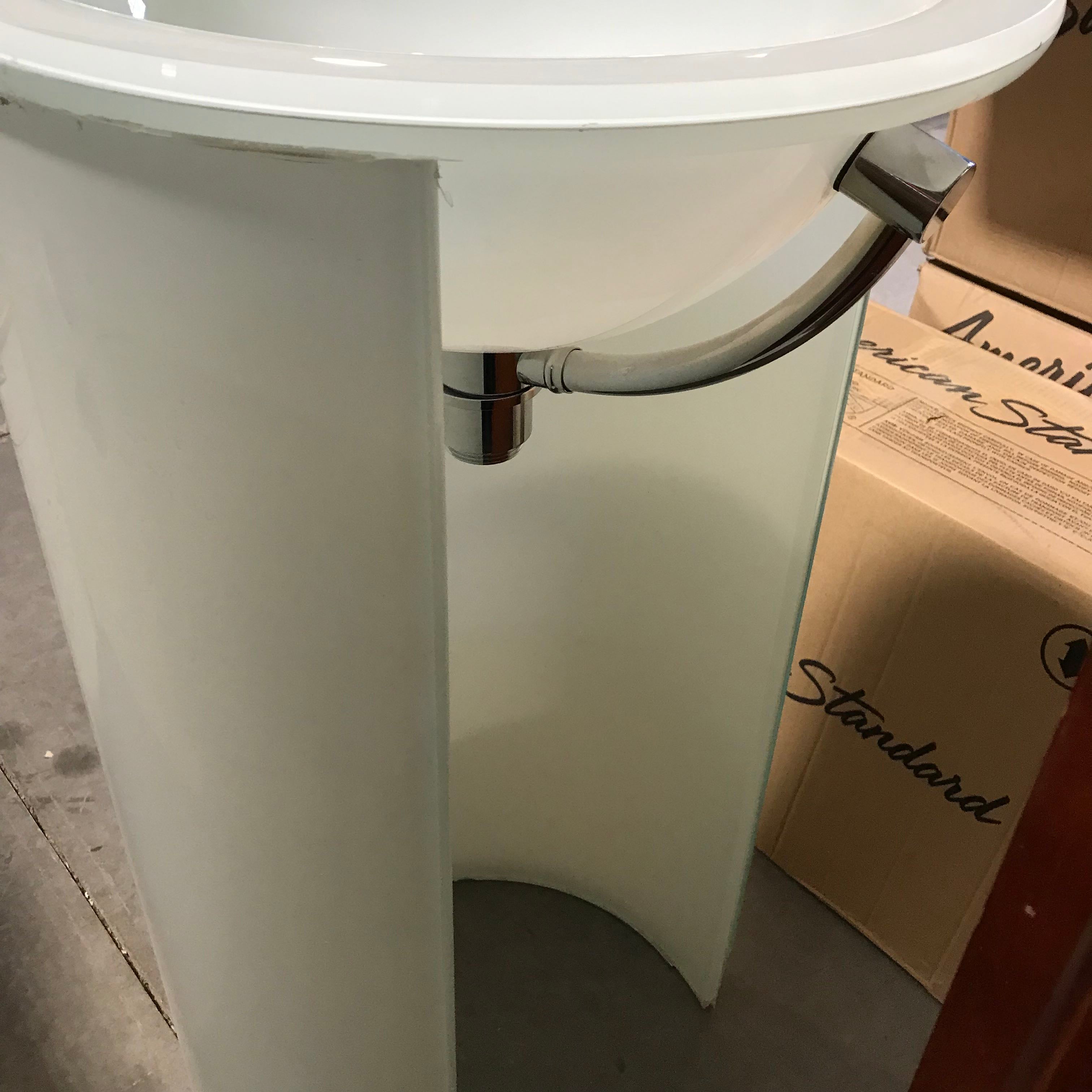 White Frosted Glass with Pedestal Lavatory Sink