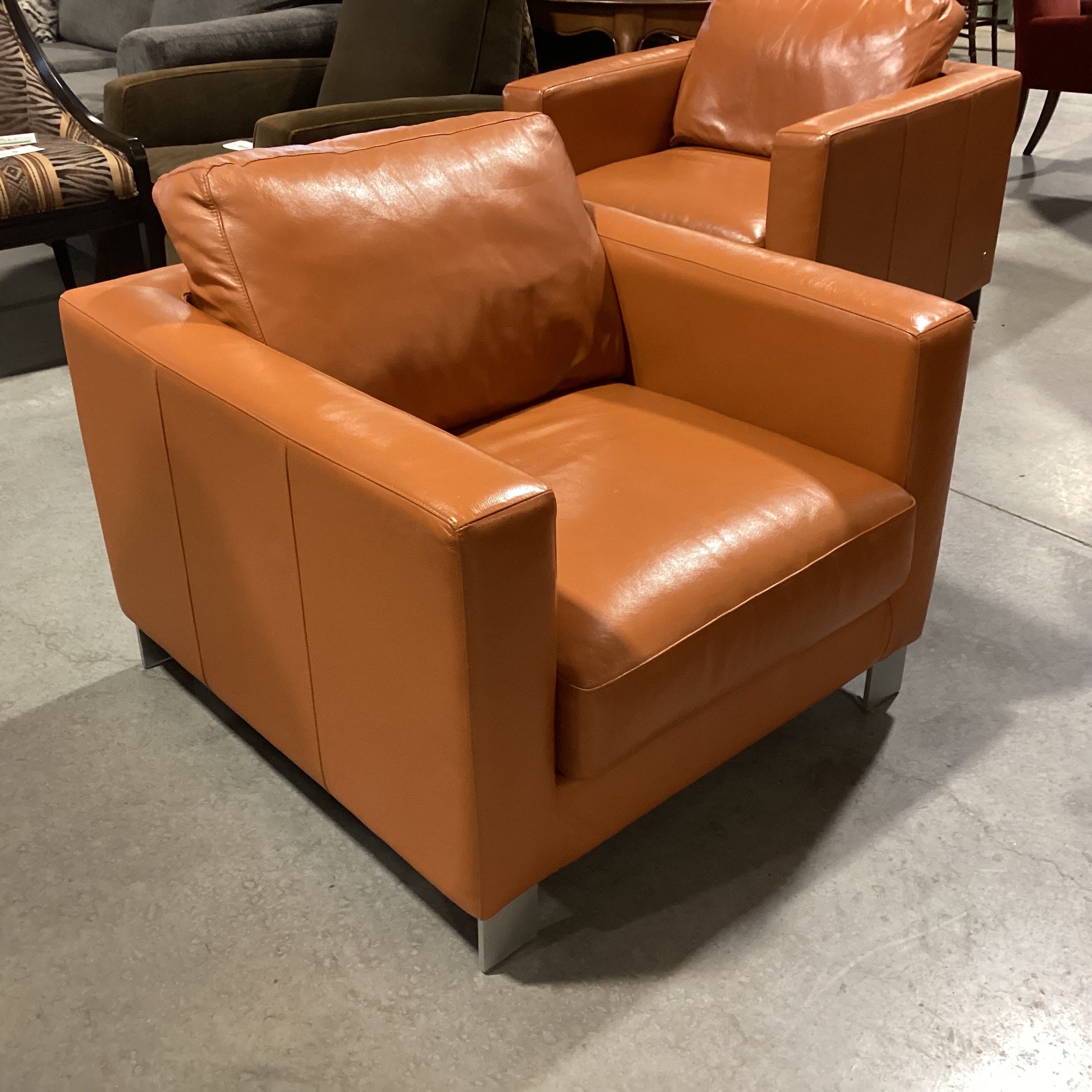 American Leather Modern Burnt Orange Leather Chrome Feet Chair