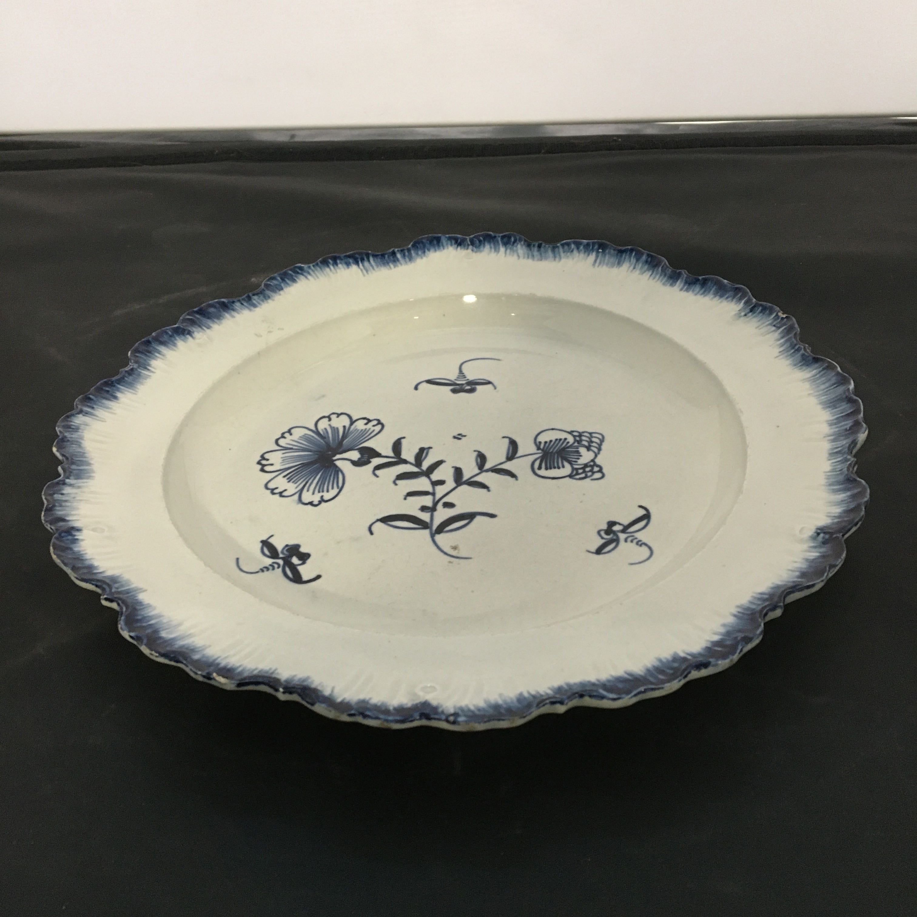 Antique Pearlware 10" Plate Leeds Blue Feather Edge 18th Century Staffordshire