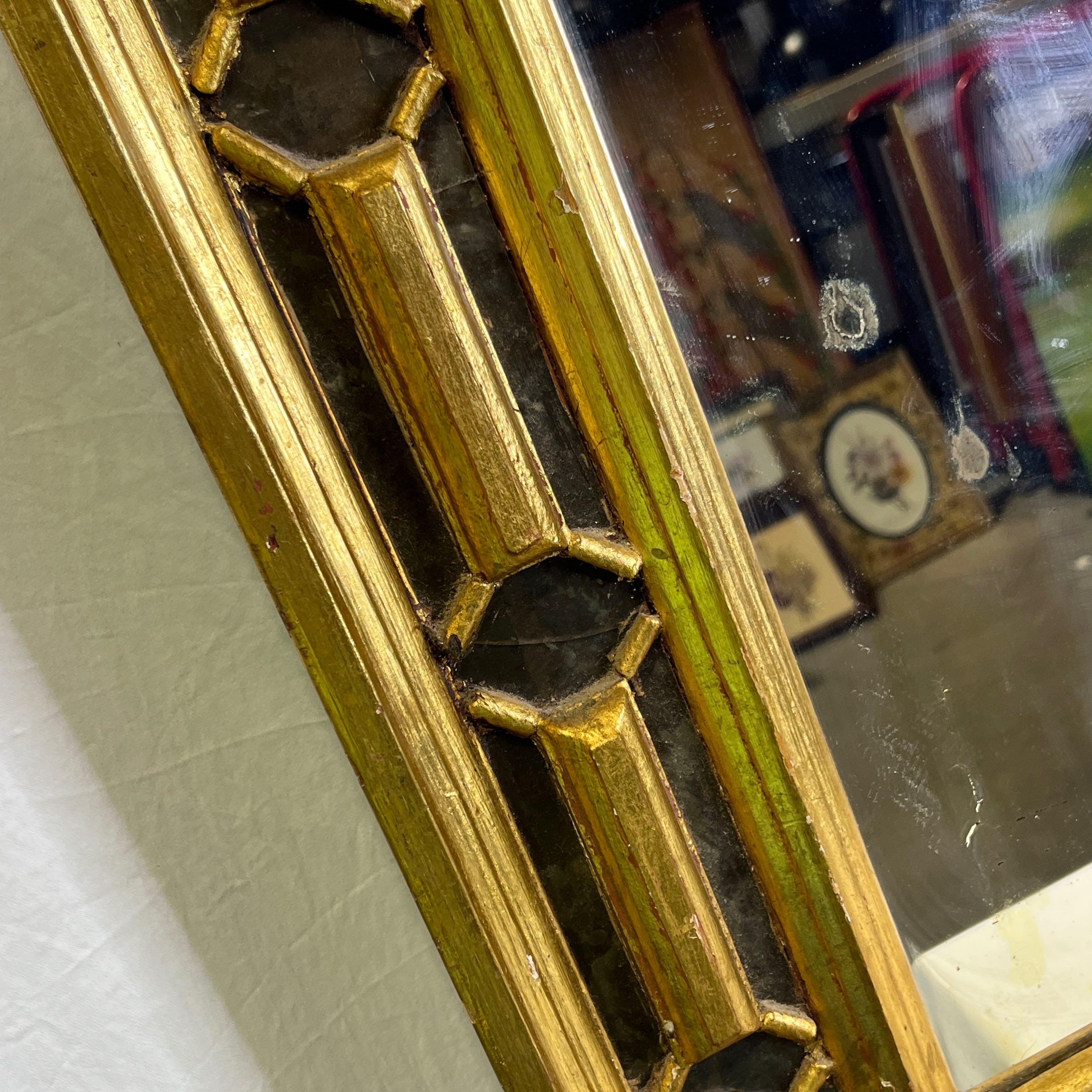 Gesso Giltwood Geometric Inlay with Smoked Bolted Mirrored Glass Accents Wall Hanging Mirror