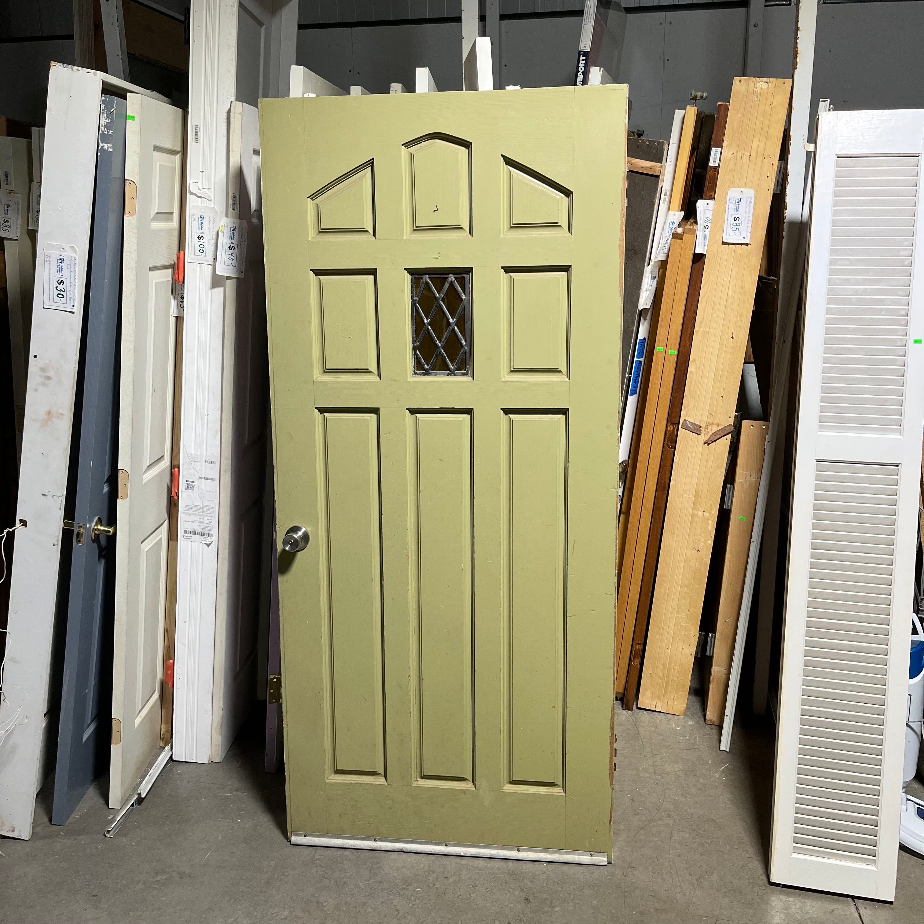 35.75"x 78.5"x 1.75" 1 Glass Metal Lattice Panel 8 Fir Panel Painted Green White Exterior Entry Door