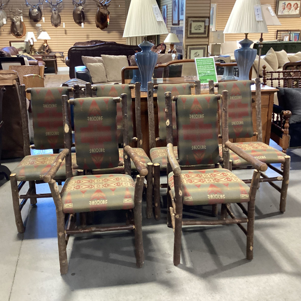 Set of 6 Old Hickory Hickory Log and Southwest Rust Olive Design Dinin