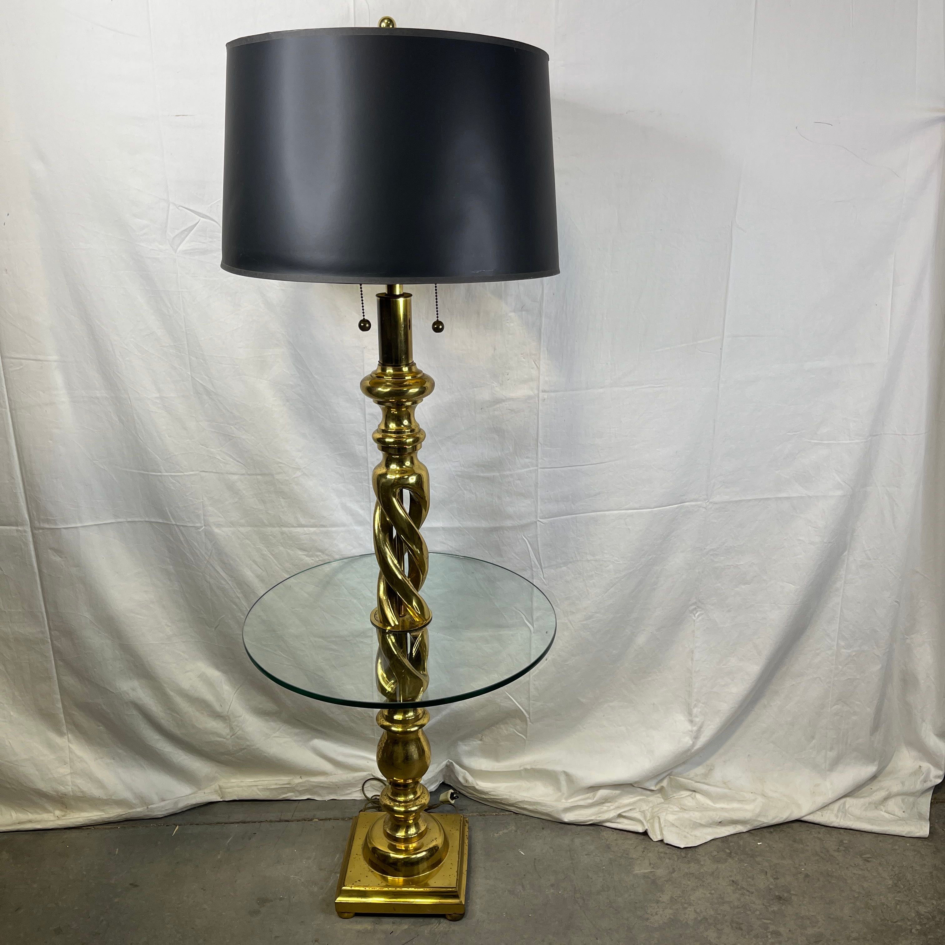VTG Brass 2-Light Barley Twist with Glass Table Top Floor Lamp