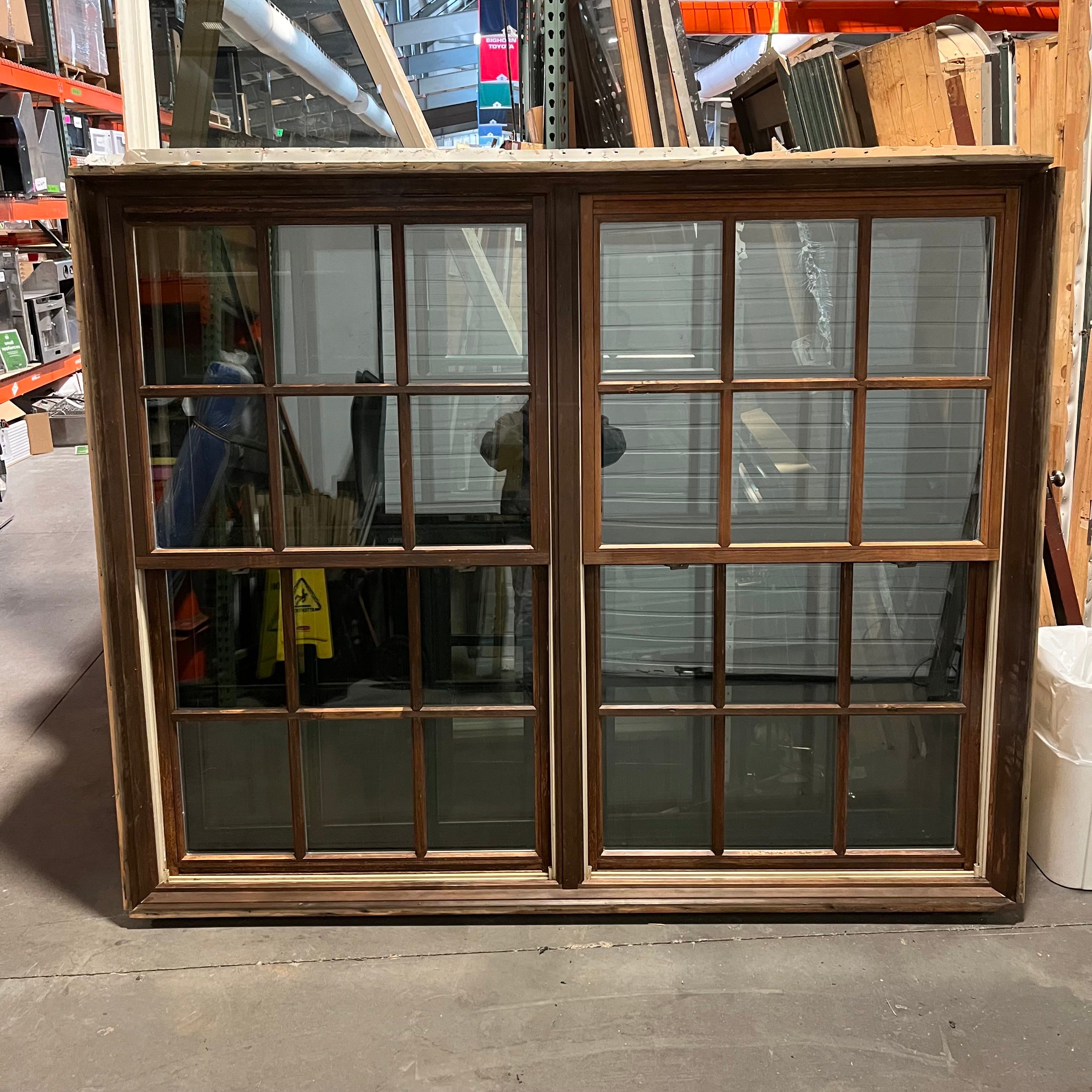 83"x 68.5"x 9.25" Green Metal Clad Dark Brown FInish 24 Glass Panels Exterior Mulled Double Hung Window