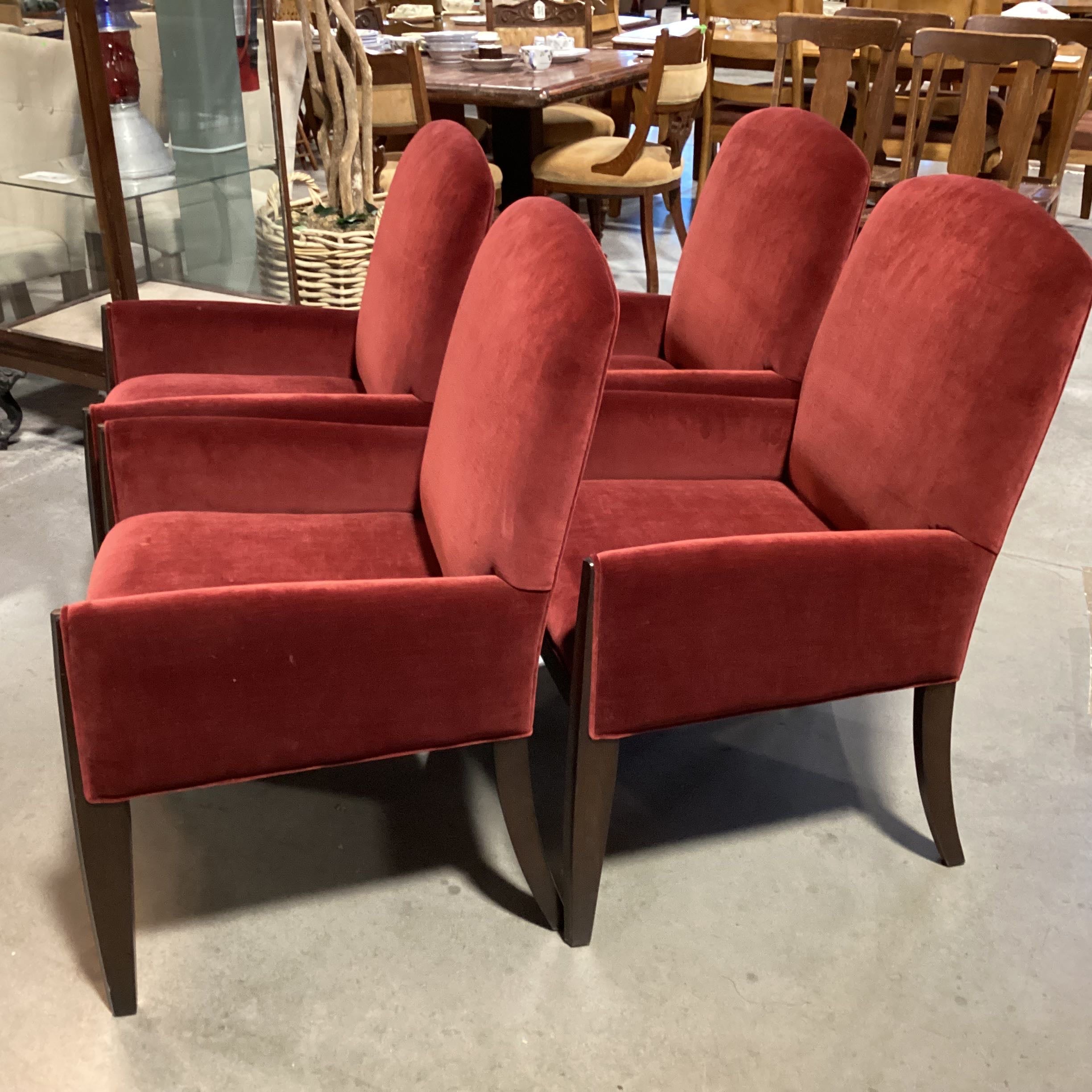 Set of 4 Claret Velvet Nickle Handle Back Accent and Lacquered Wood Dining Chairs