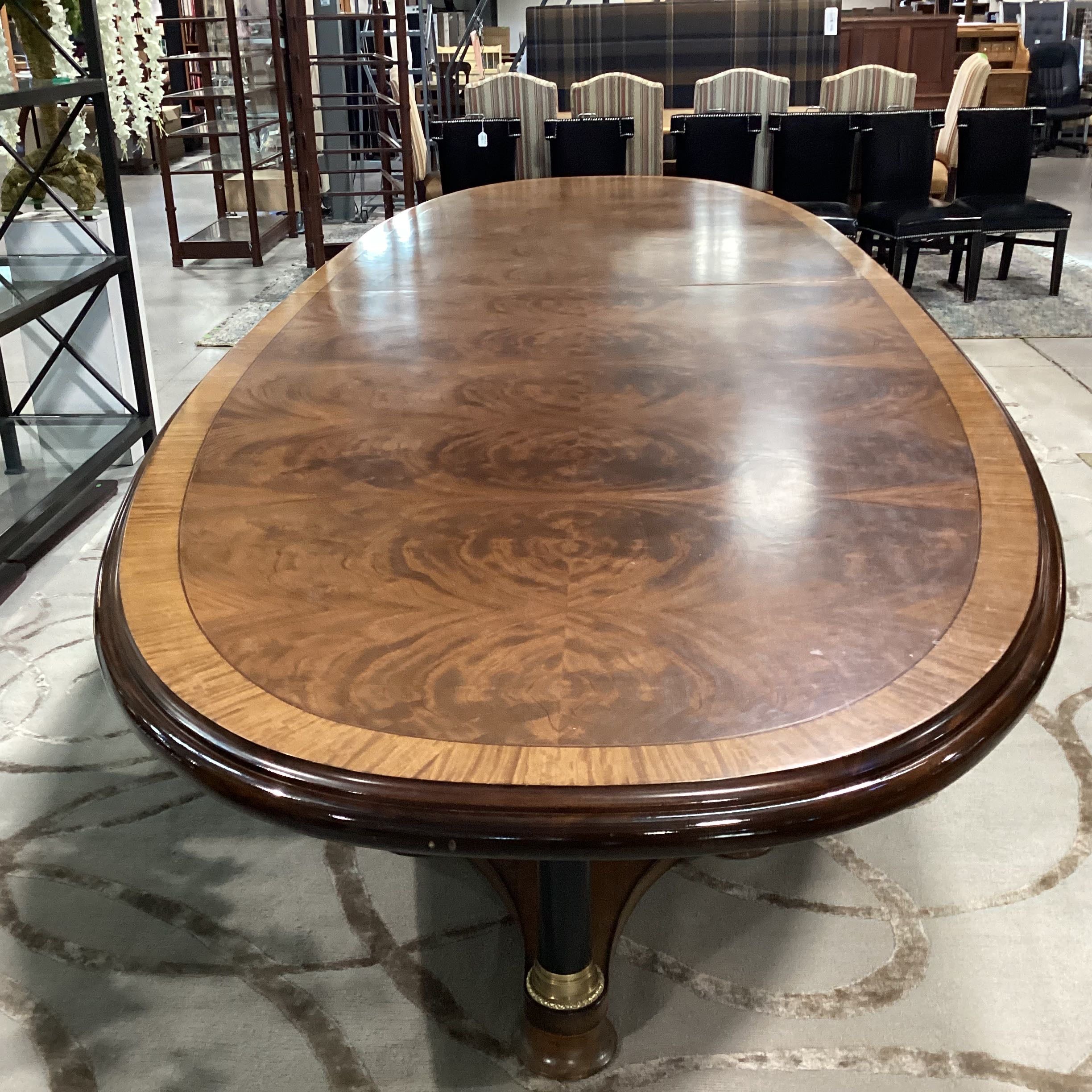 Oval Butterfly Mahogany with Band 3 Column Pedestals Brass Accent Conference Dining Table