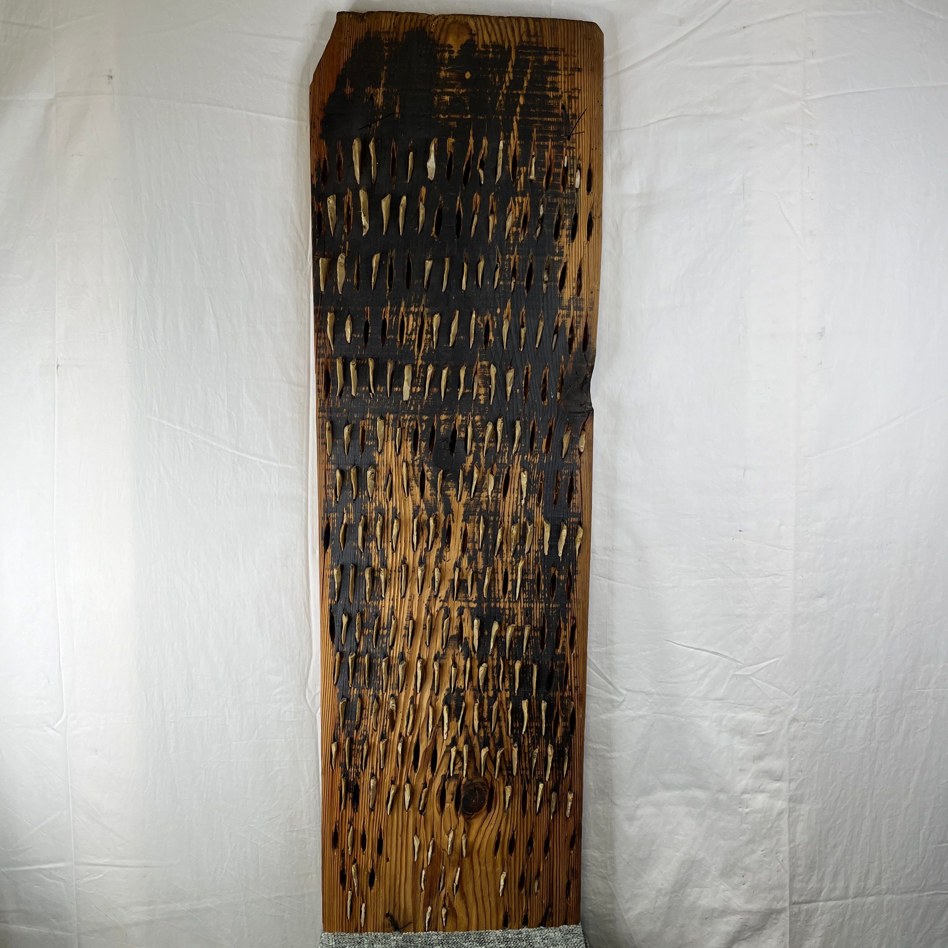 Unique Vintage Primative Wood with Stone Grain Threshing Board Wall Hanging Art