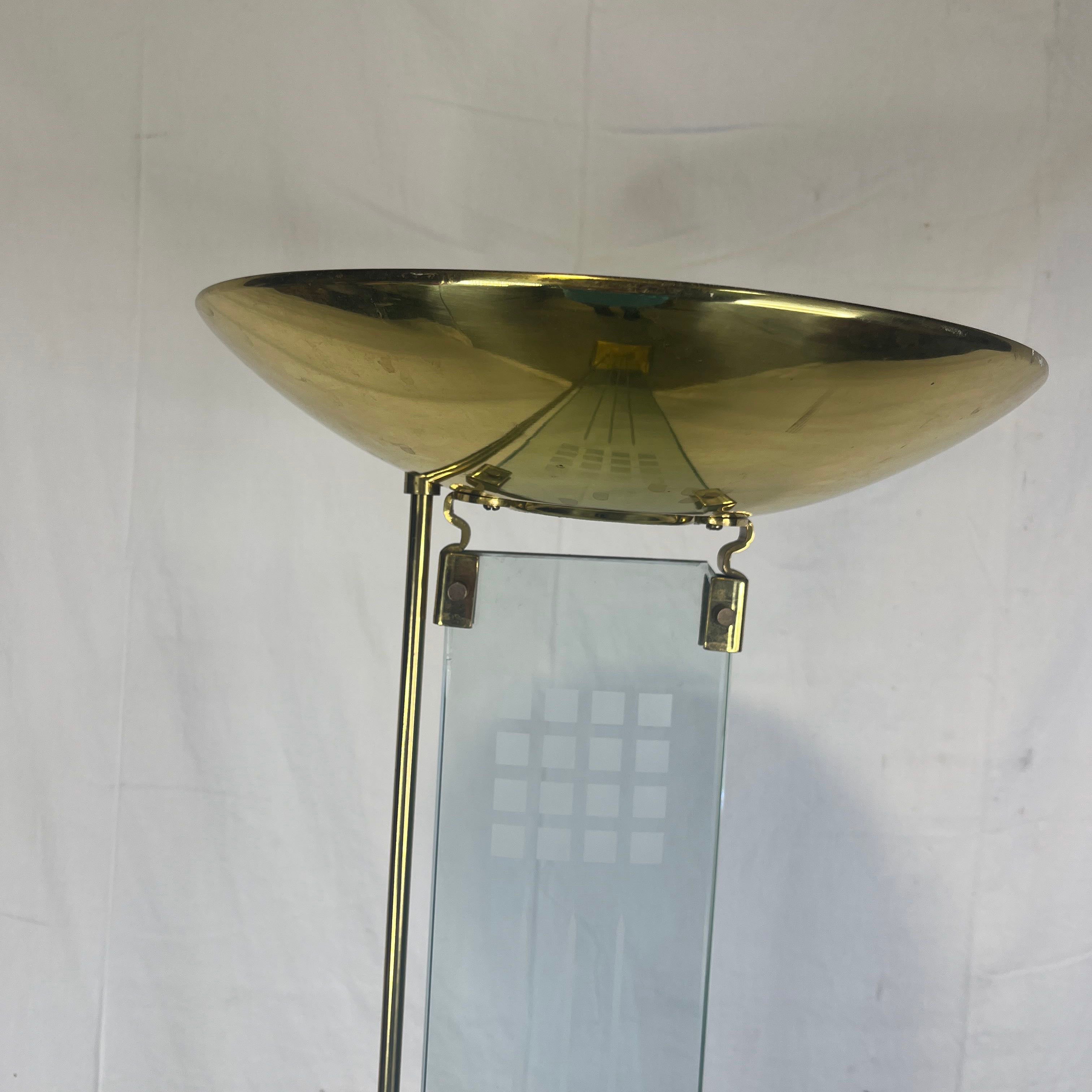 1980"s Italian Brass and Glass Torcherie Style Floor Lamp