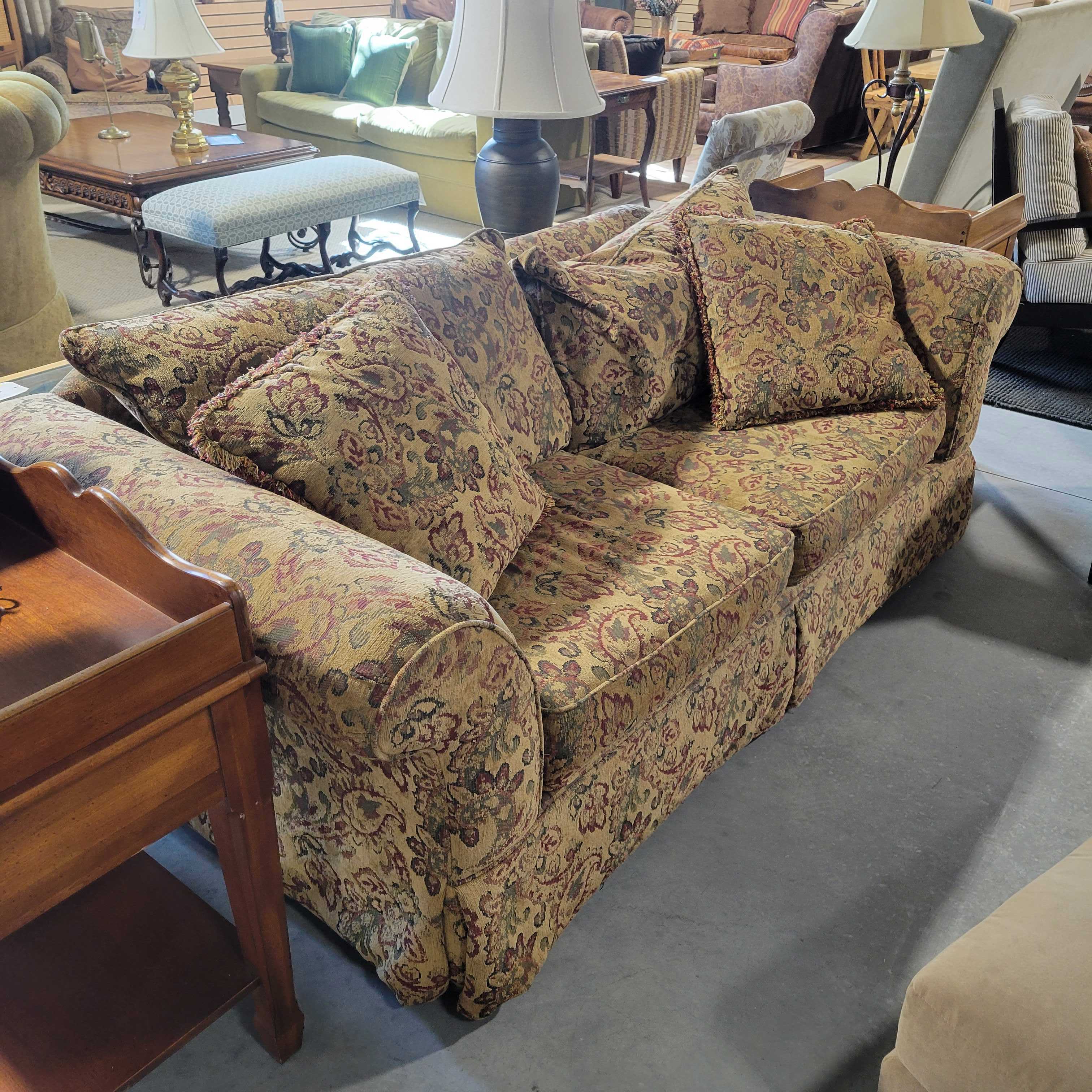 Gold Green Red Floral Sofa