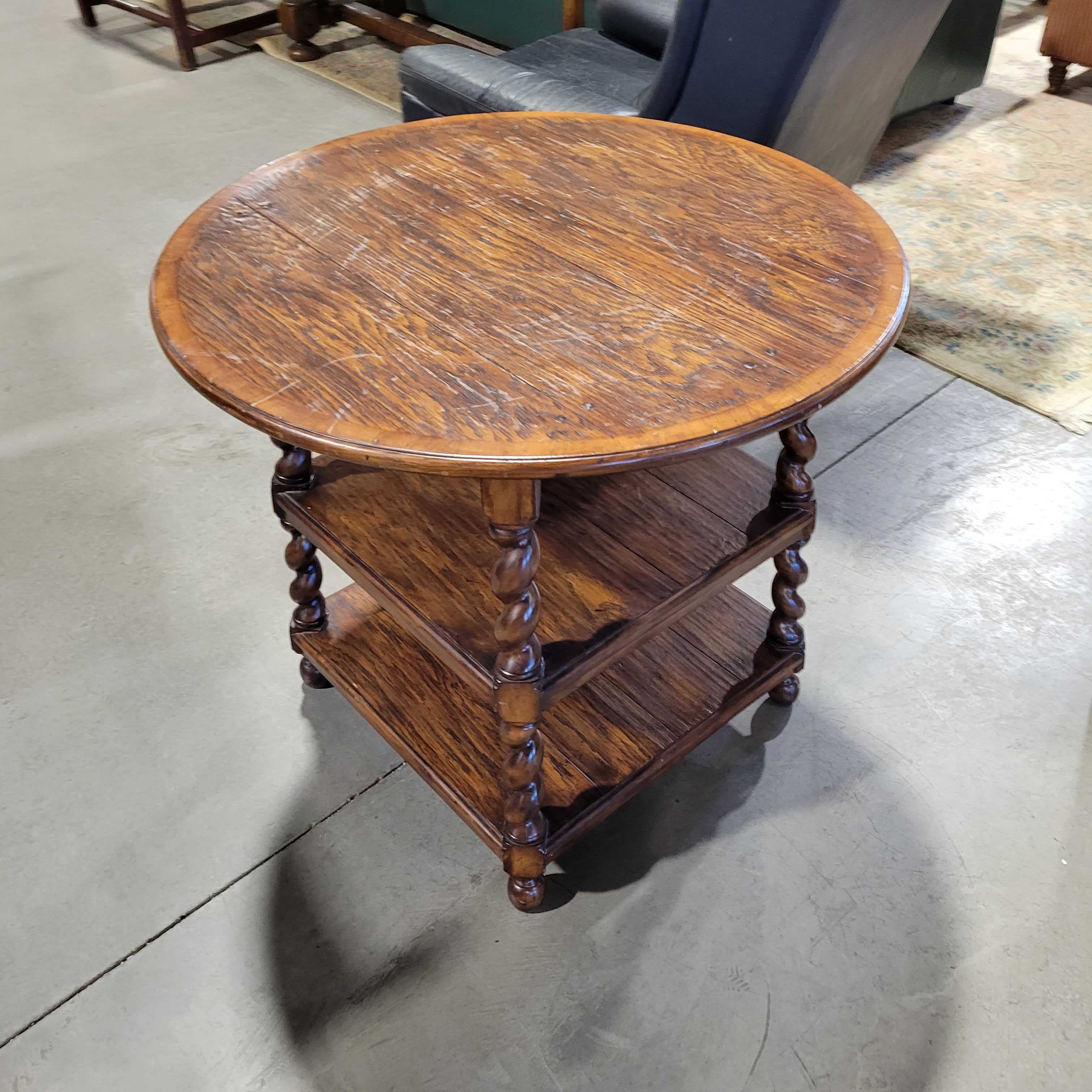 31" Diameter x 28" Round Carved Spiral Legs 3 Tiered Accent Table