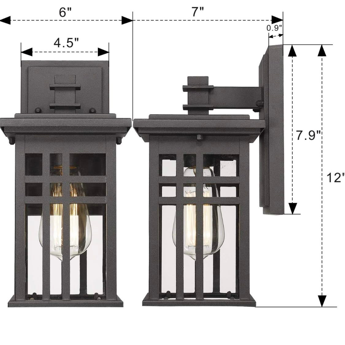 Zeyu 2-Pack Black Metal Lantern with Glass Shade Outdoor Wall Sconce