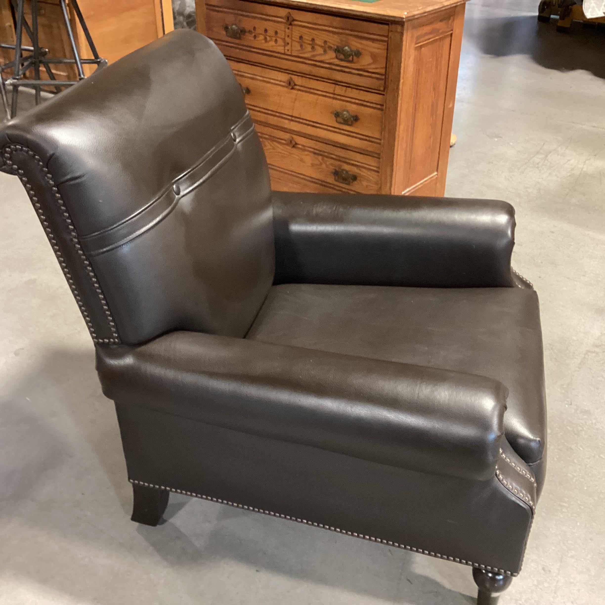 Custom Espresso Leather Nailhead Chair