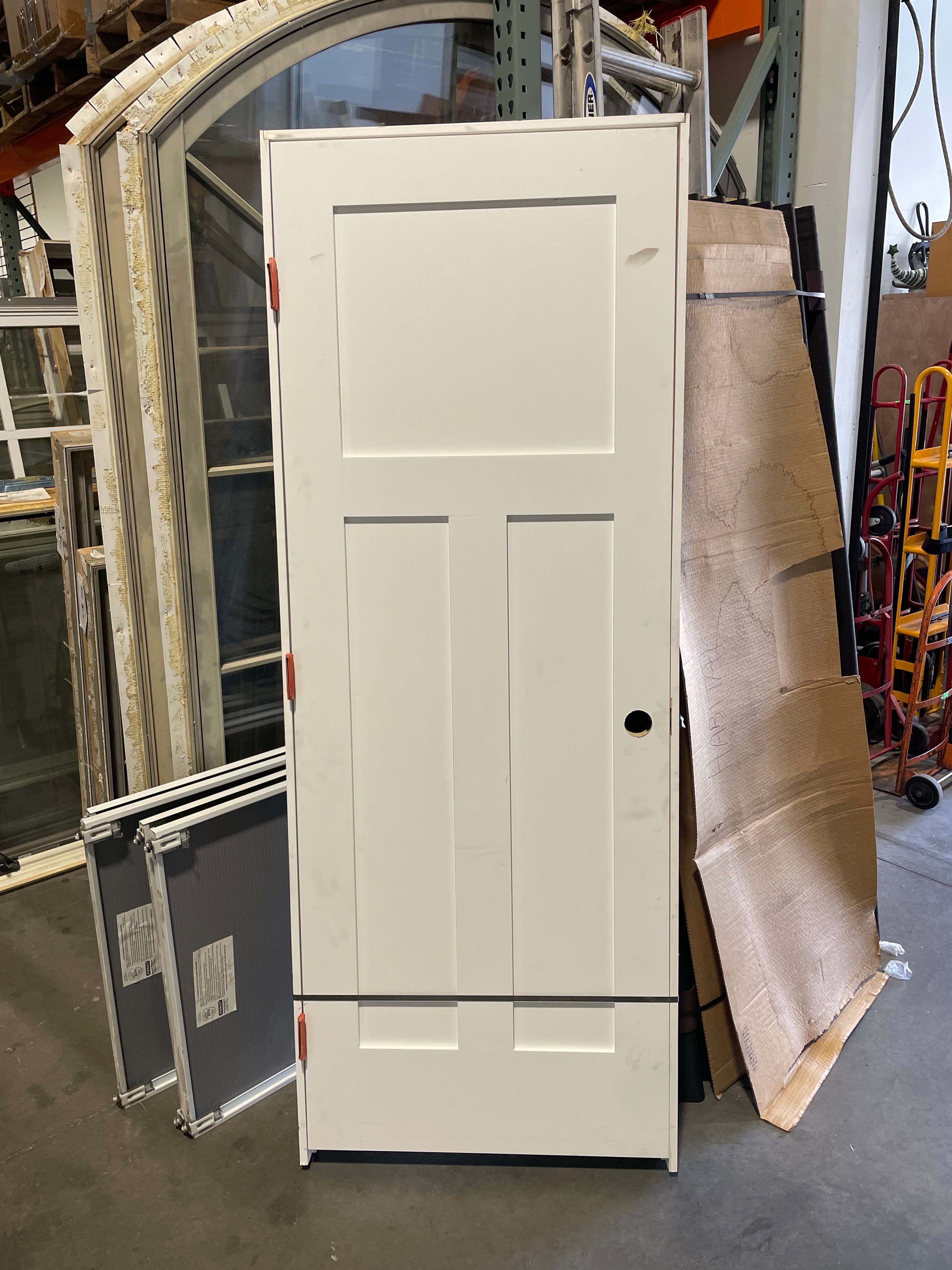 29.75"x 80"x 1.375" 3 Panel Primed Solid Core Interior Door w/ Jamb RHI